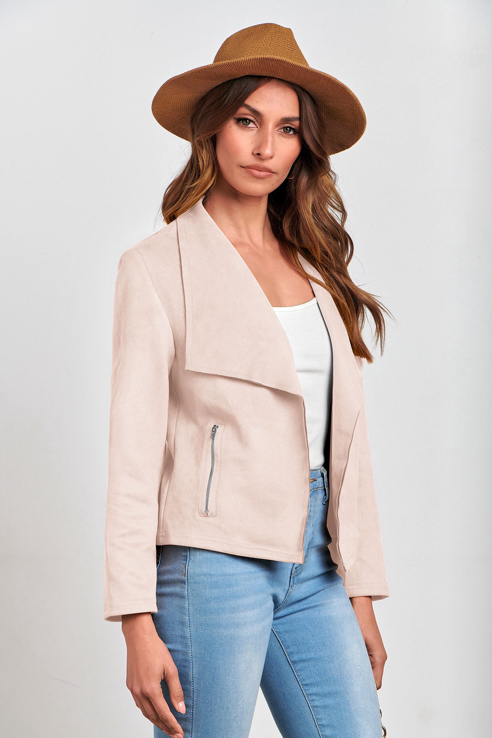PRETTYGARDEN Women's Faux Suede Jackets 2026 Fashion Fall Clothes Long Sleeve Open Front Cropped Coat Outwear thumbnail