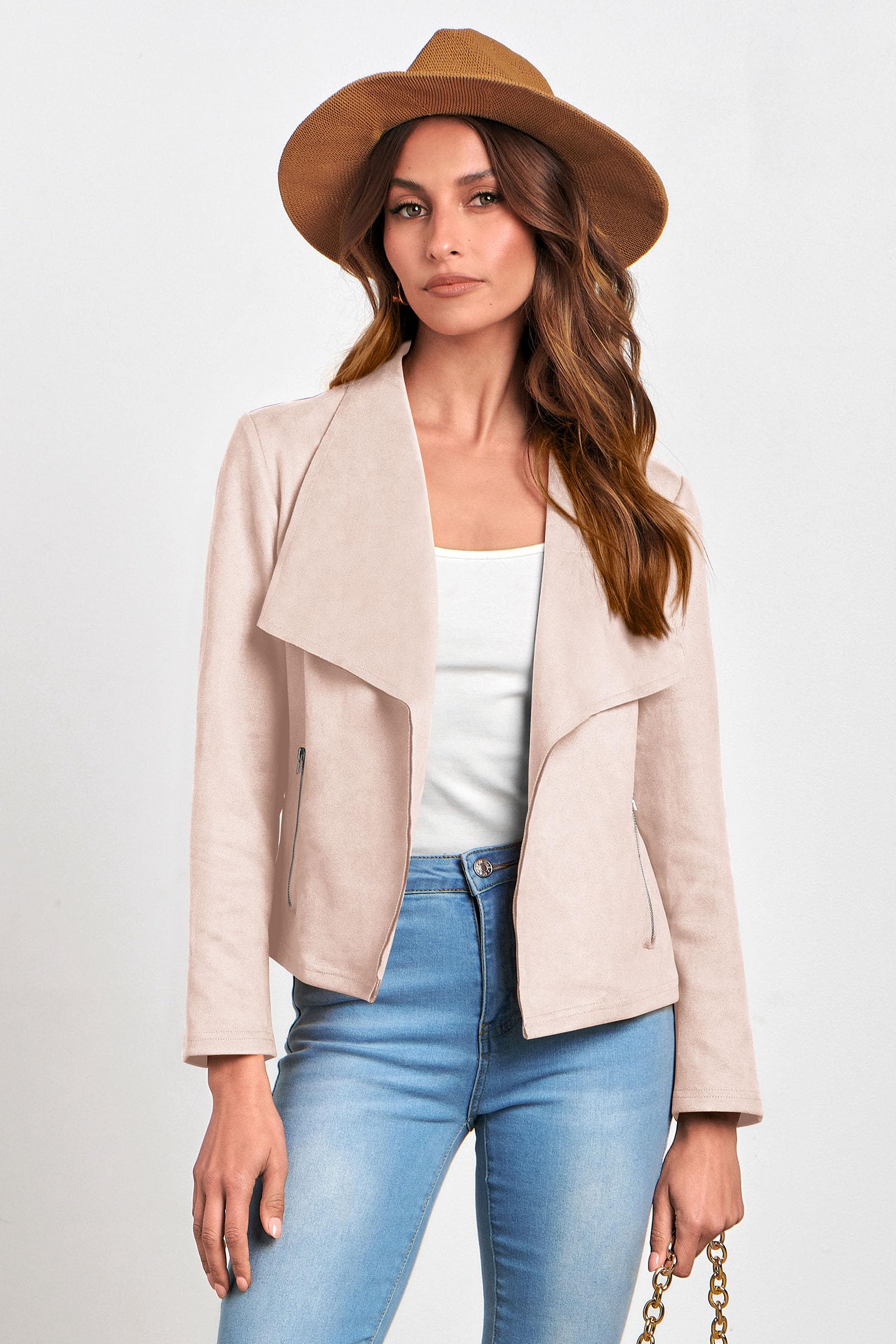 PRETTYGARDEN Women's Faux Suede Jackets 2026 Fashion Fall Clothes Long Sleeve Open Front Cropped Coat Outwear thumbnail