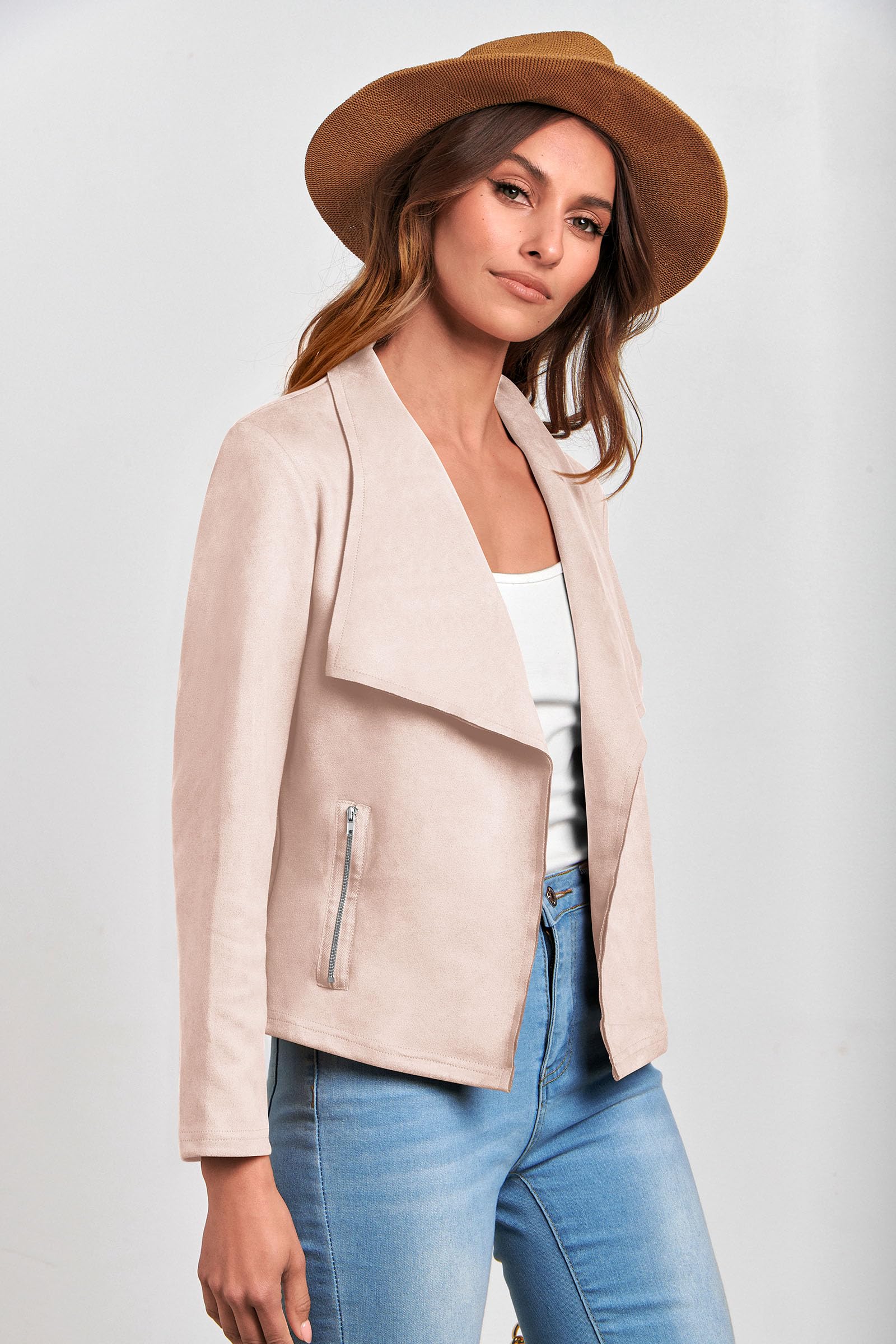 PRETTYGARDEN Women's Faux Suede Jackets 2026 Fashion Fall Clothes Long Sleeve Open Front Cropped Coat Outwear thumbnail