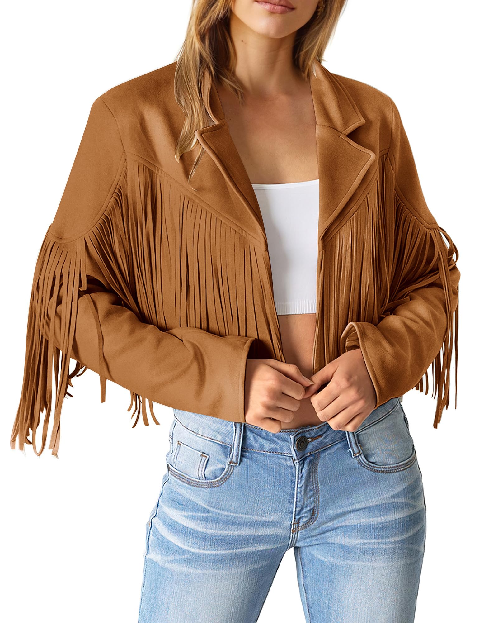 PRETTYGARDEN Women's Fringe Faux Suede Leather Jackets Fall Fashion 2026 Tassel Motorcycle Cropped Coats thumbnail