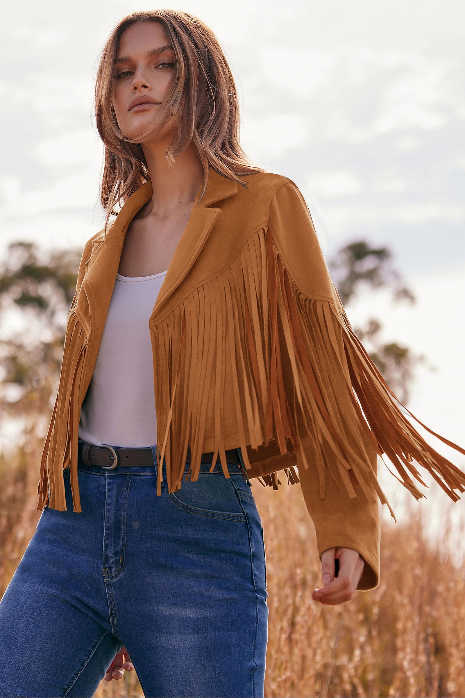PRETTYGARDEN Women's Fringe Faux Suede Leather Jackets Fall Fashion 2026 Tassel Motorcycle Cropped Coats thumbnail