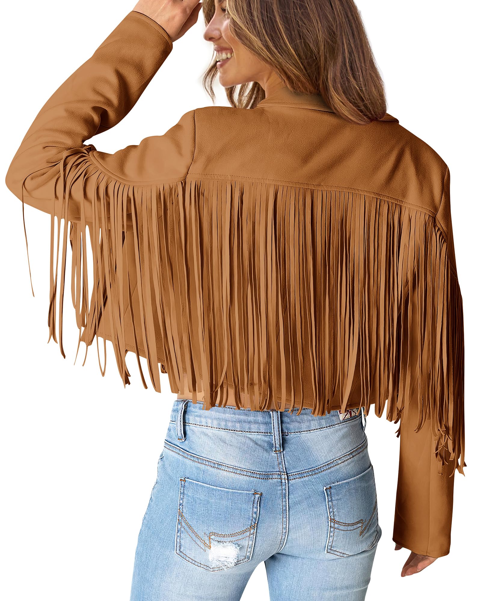 PRETTYGARDEN Women's Fringe Faux Suede Leather Jackets Fall Fashion 2026 Tassel Motorcycle Cropped Coats thumbnail