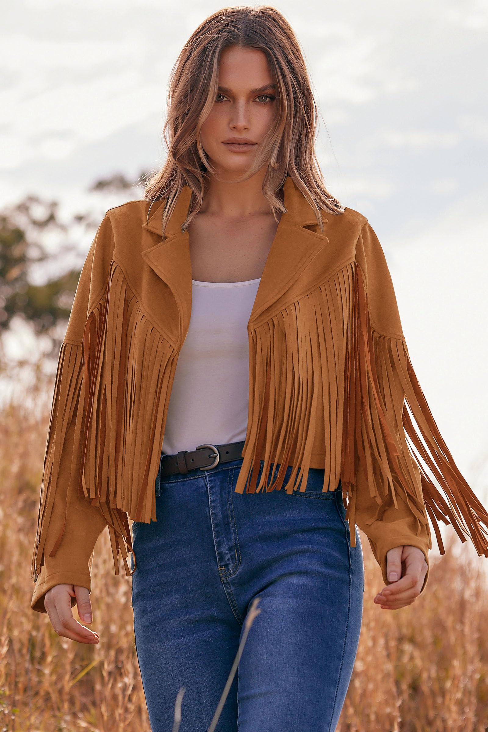 PRETTYGARDEN Women's Fringe Faux Suede Leather Jackets Fall Fashion 2026 Tassel Motorcycle Cropped Coats thumbnail