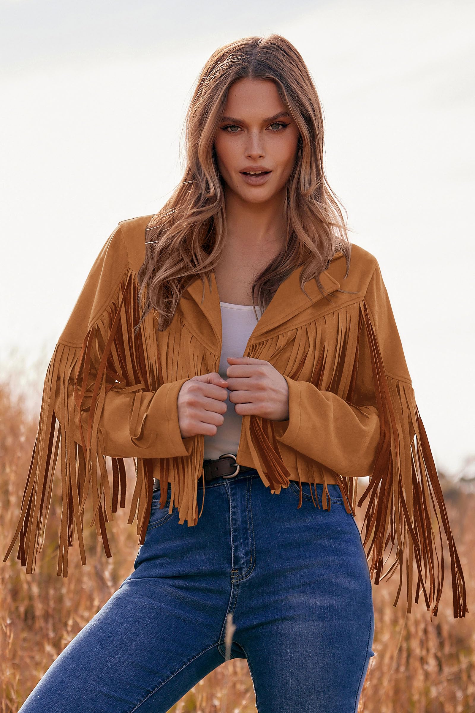 PRETTYGARDEN Women's Fringe Faux Suede Leather Jackets Fall Fashion 2026 Tassel Motorcycle Cropped Coats thumbnail