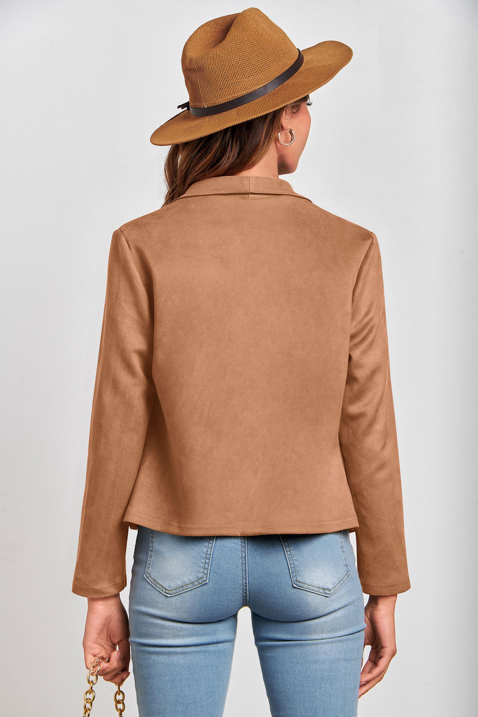 PRETTYGARDEN Women's Faux Suede Jackets 2026 Fashion Fall Clothes Long Sleeve Open Front Cropped Coat Outwear thumbnail
