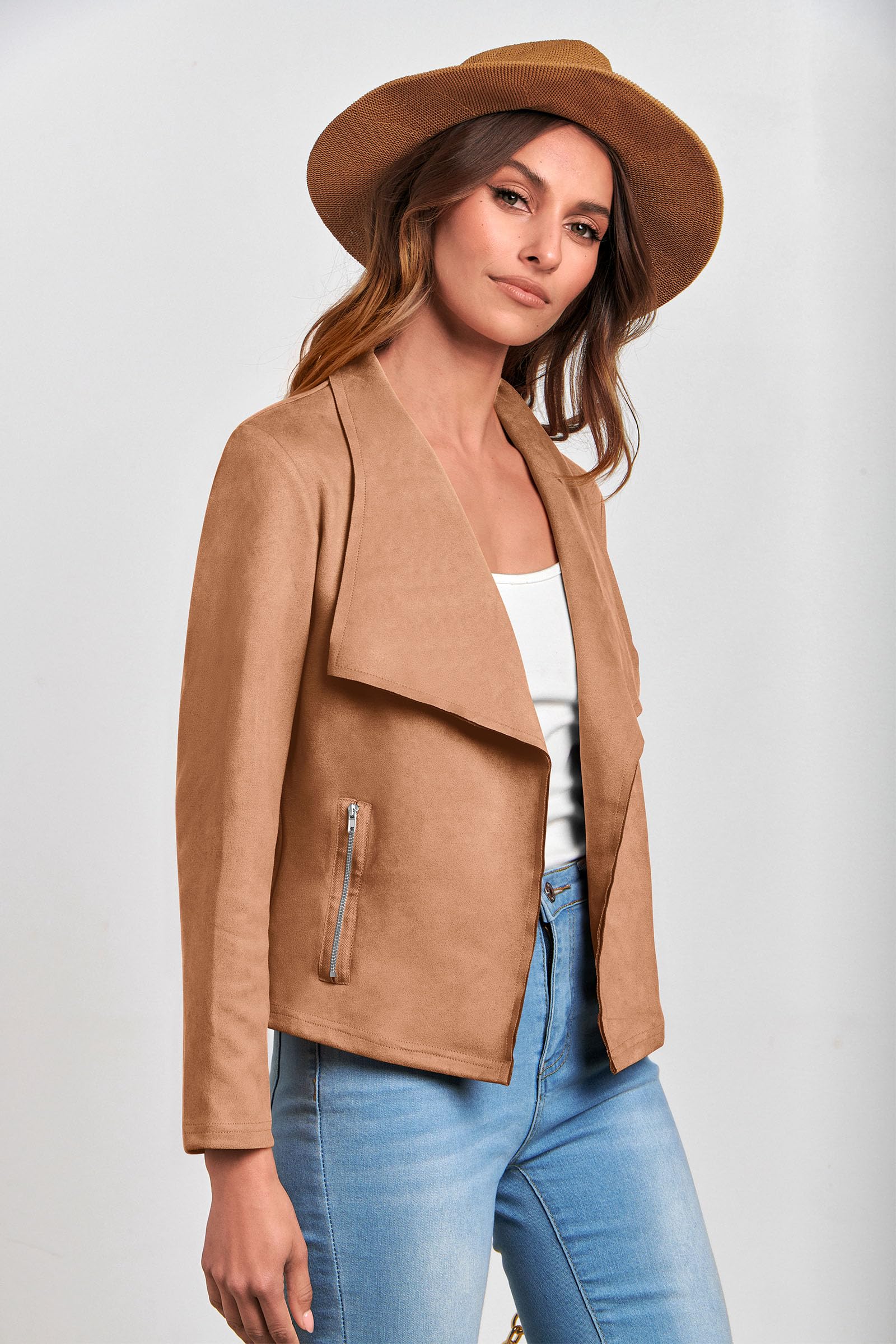 PRETTYGARDEN Women's Faux Suede Jackets 2026 Fashion Fall Clothes Long Sleeve Open Front Cropped Coat Outwear thumbnail