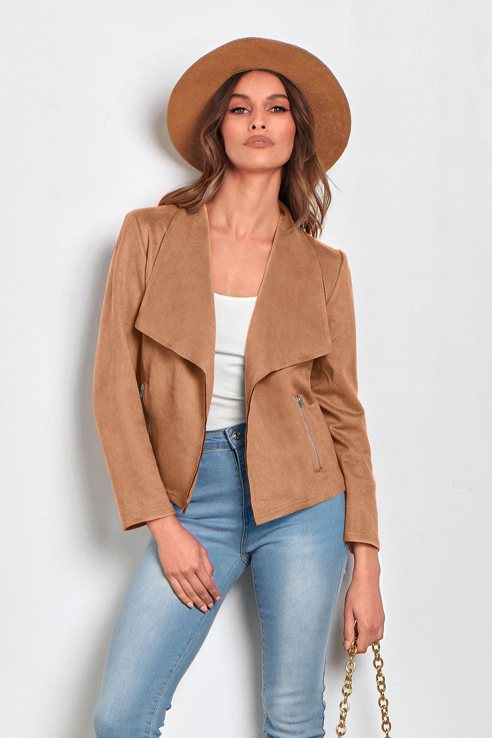 PRETTYGARDEN Women's Faux Suede Jackets 2026 Fashion Fall Clothes Long Sleeve Open Front Cropped Coat Outwear thumbnail
