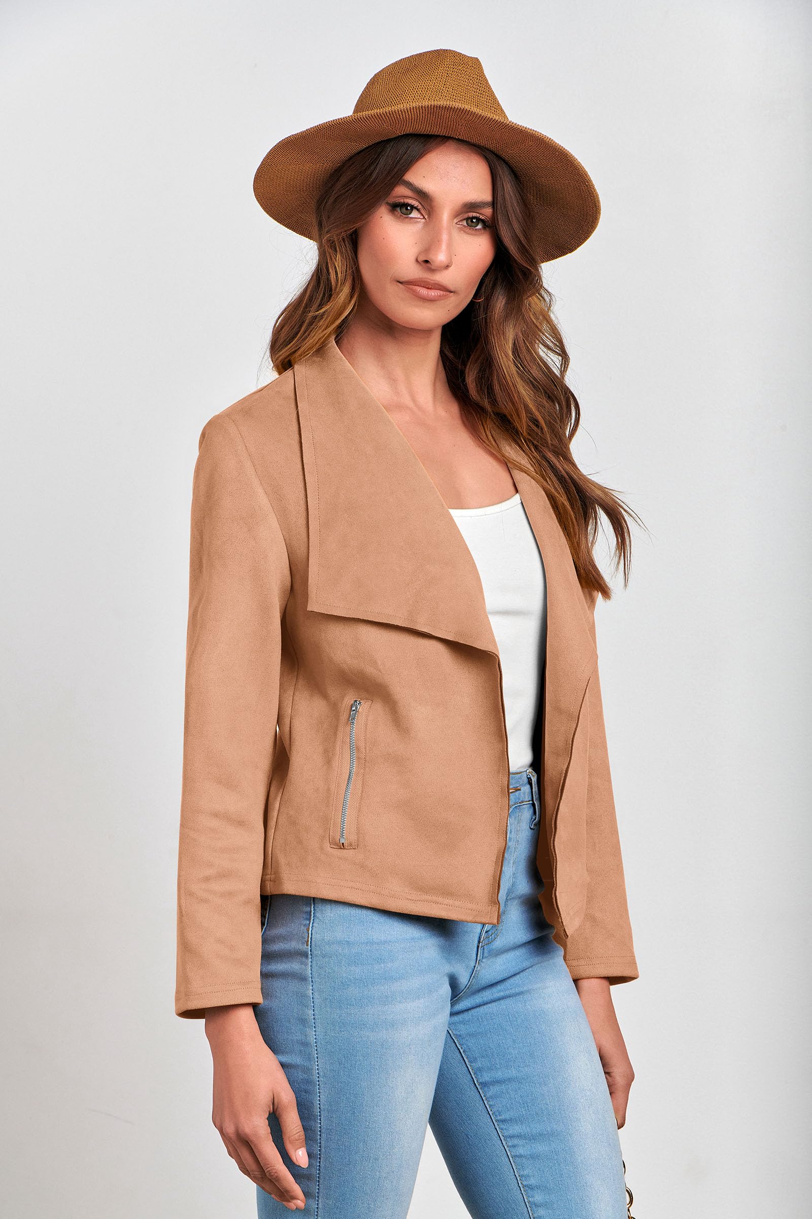 PRETTYGARDEN Women's Faux Suede Jackets 2026 Fashion Fall Clothes Long Sleeve Open Front Cropped Coat Outwear thumbnail