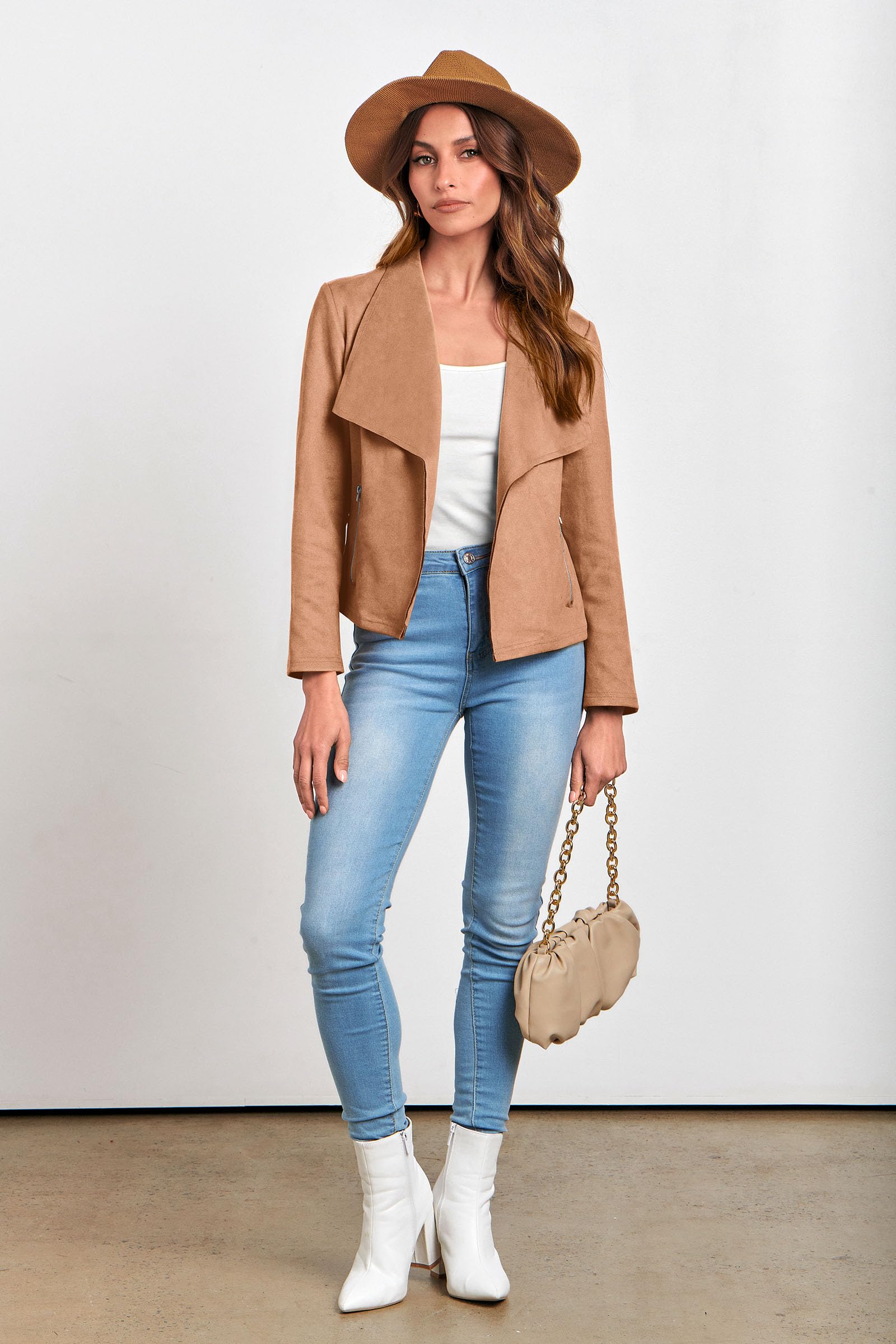 PRETTYGARDEN Women's Faux Suede Jackets 2026 Fashion Fall Clothes Long Sleeve Open Front Cropped Coat Outwear thumbnail