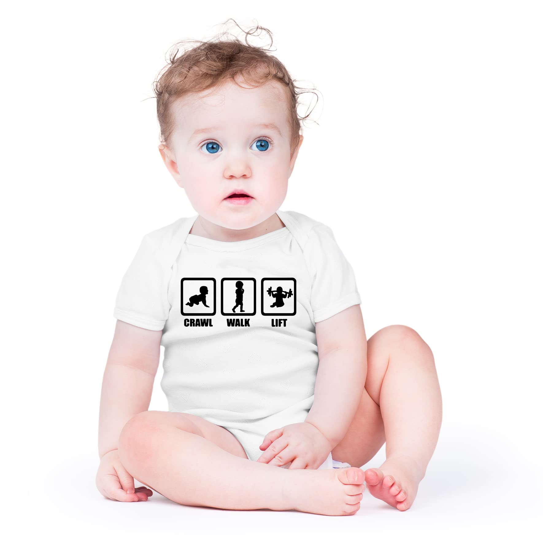 AW Fashions Crawl, Walk, Lift Baby Bodysuit Funny Cute Infant Newborn Announcement Outfit Unisex Girls Boy thumbnail