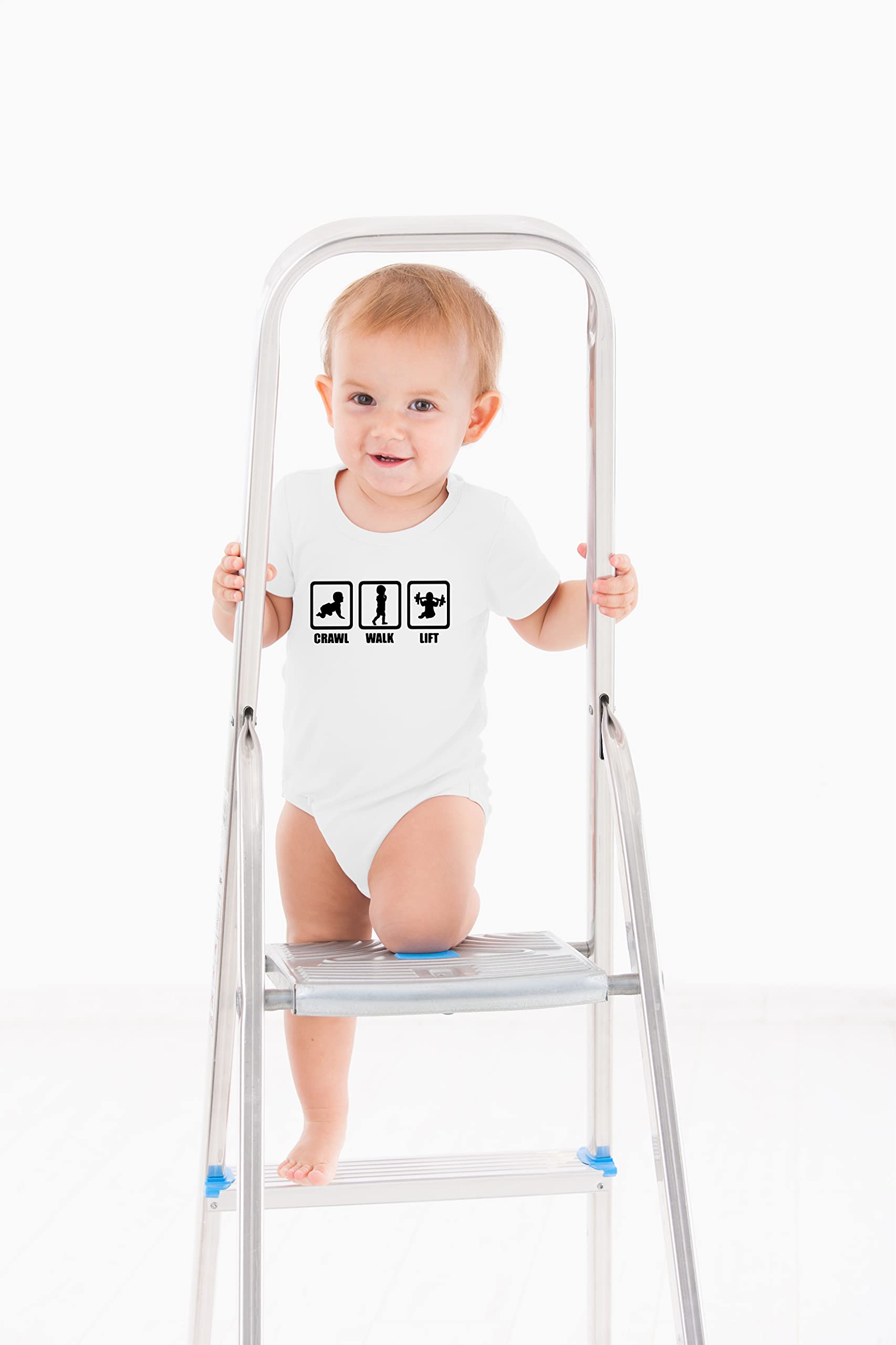 AW Fashions Crawl, Walk, Lift Baby Bodysuit Funny Cute Infant Newborn Announcement Outfit Unisex Girls Boy thumbnail