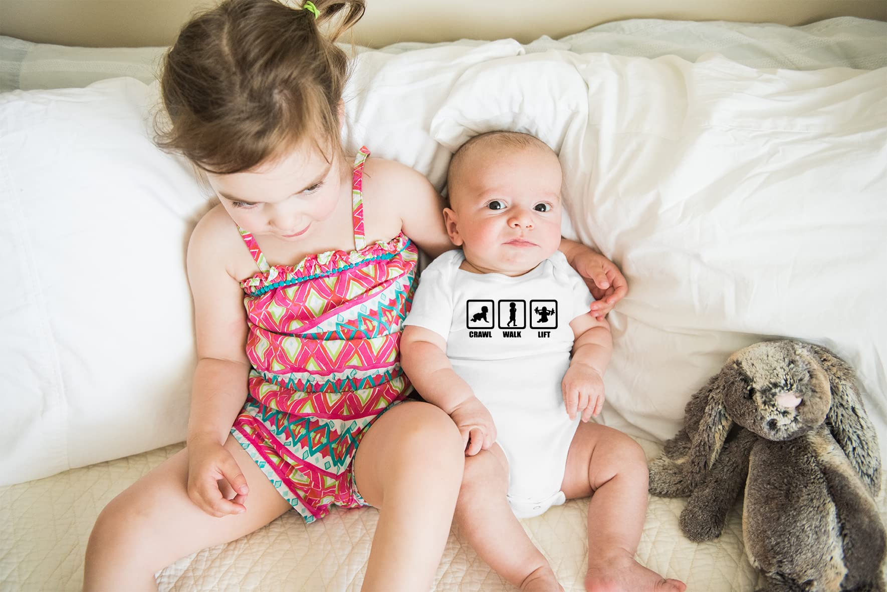 AW Fashions Crawl, Walk, Lift Baby Bodysuit Funny Cute Infant Newborn Announcement Outfit Unisex Girls Boy thumbnail