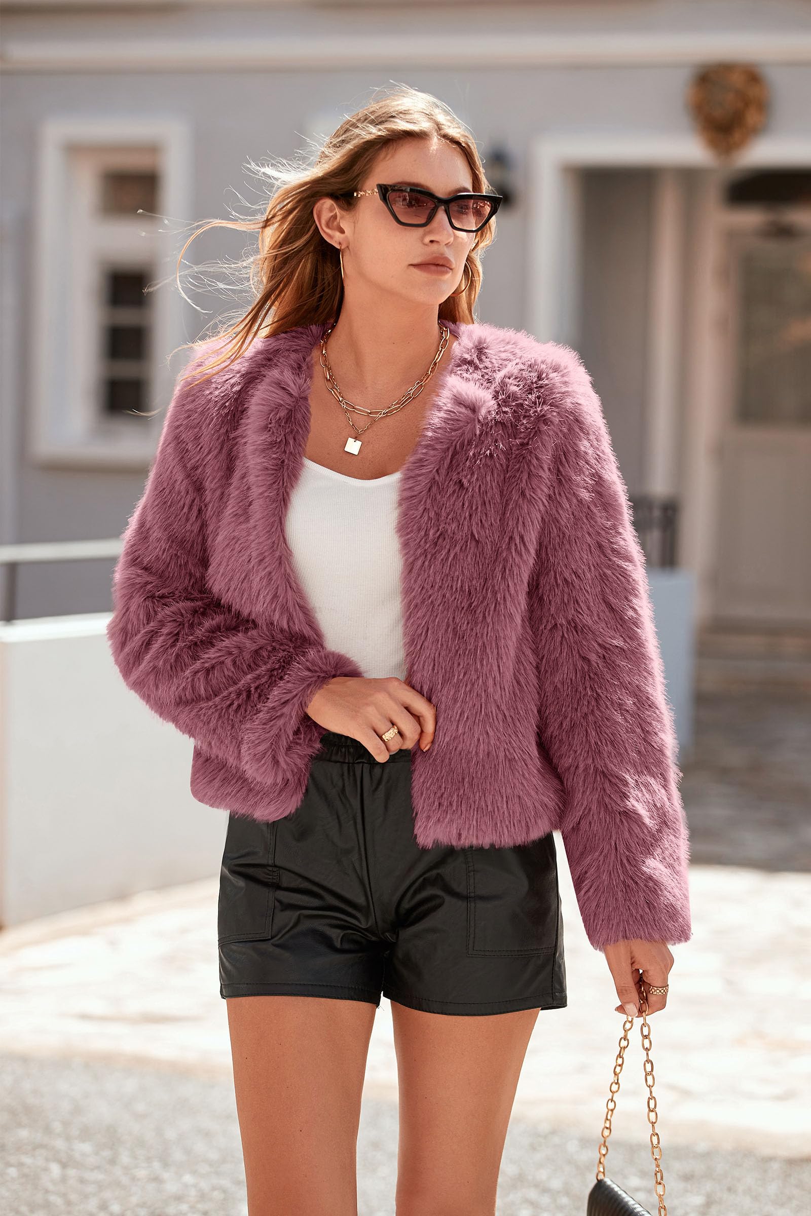 PRETTYGARDEN Women's 2026 Winter Coats Fleece Cropped Jacket Faux Fur Long Sleeve Pockets Shaggy Warm Outerwear Fall Clothes thumbnail