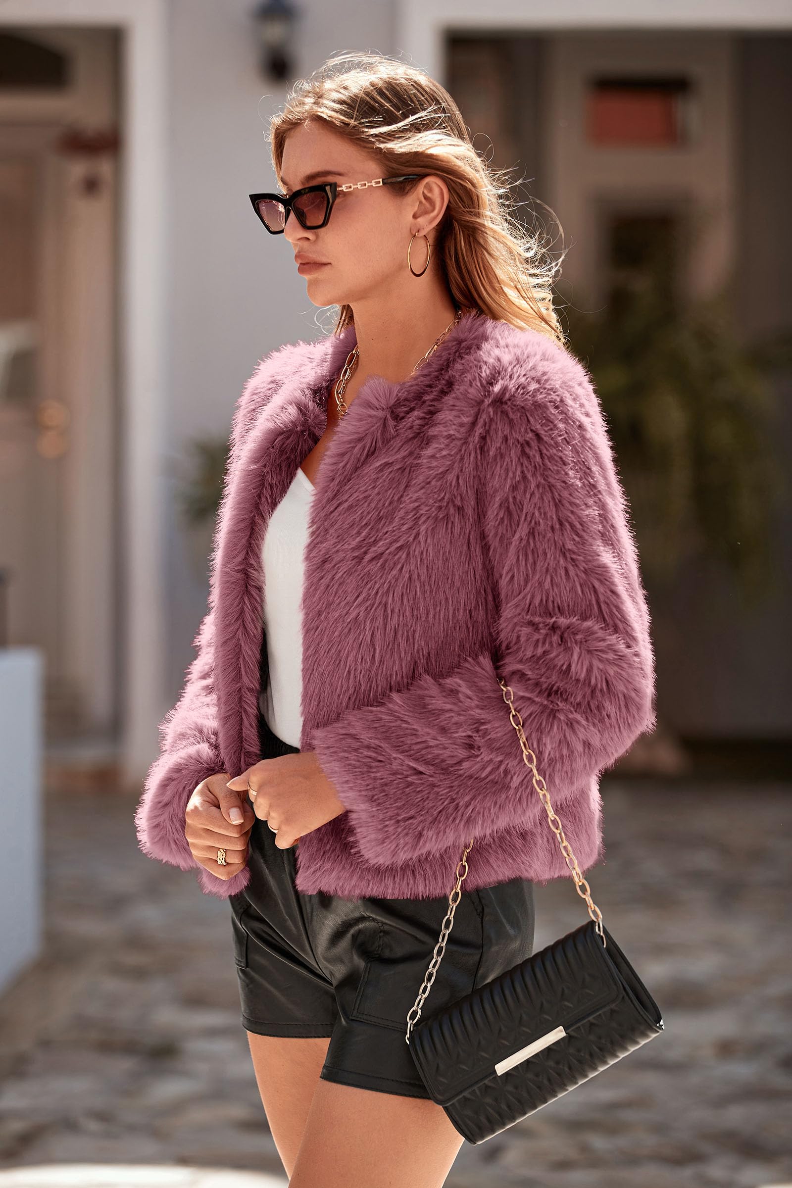 PRETTYGARDEN Women's 2026 Winter Coats Fleece Cropped Jacket Faux Fur Long Sleeve Pockets Shaggy Warm Outerwear Fall Clothes thumbnail