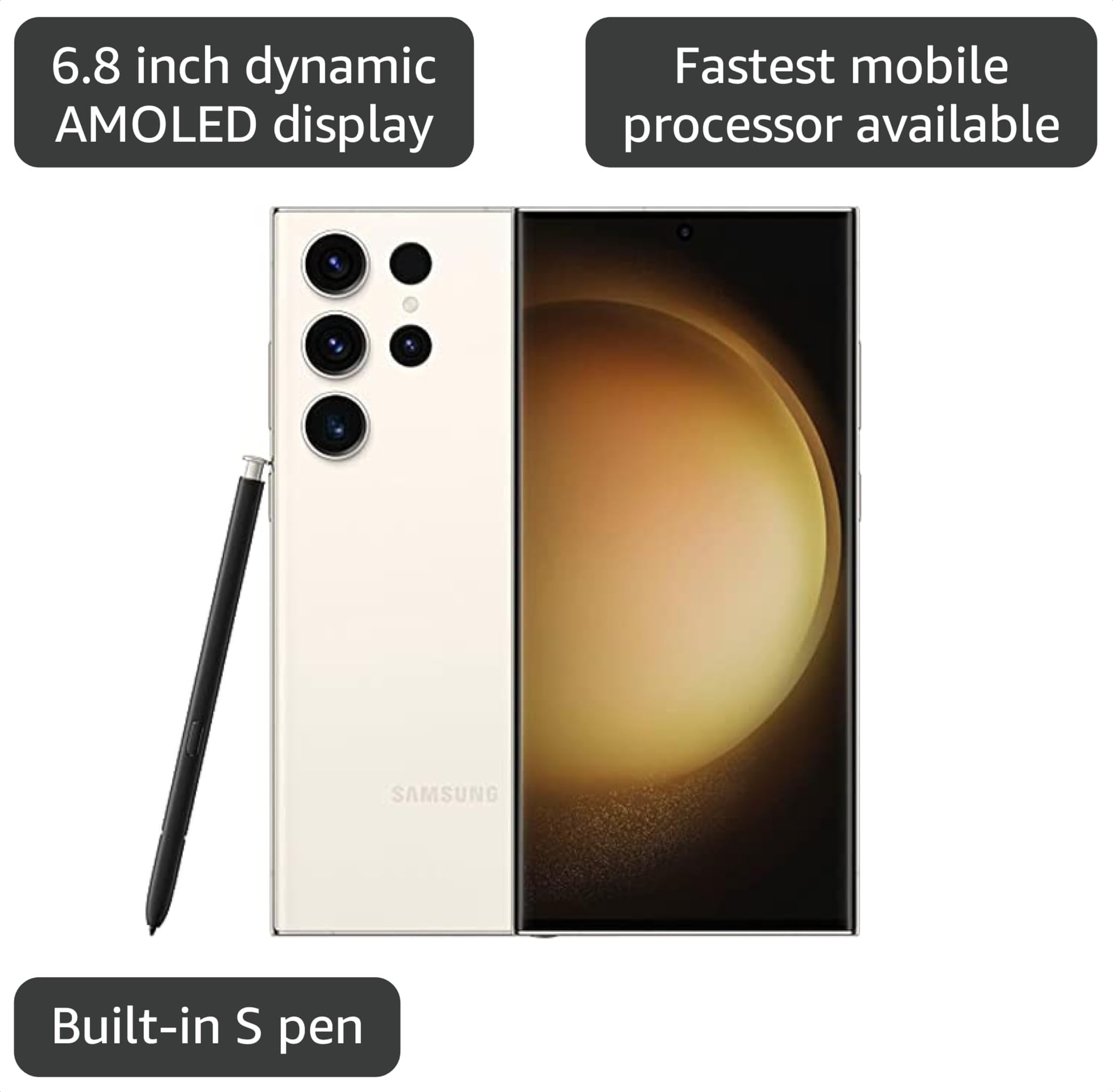 Samsung Galaxy S23 Ultra 5G, US Version, 256GB, Cream - AT&T (Renewed) thumbnail