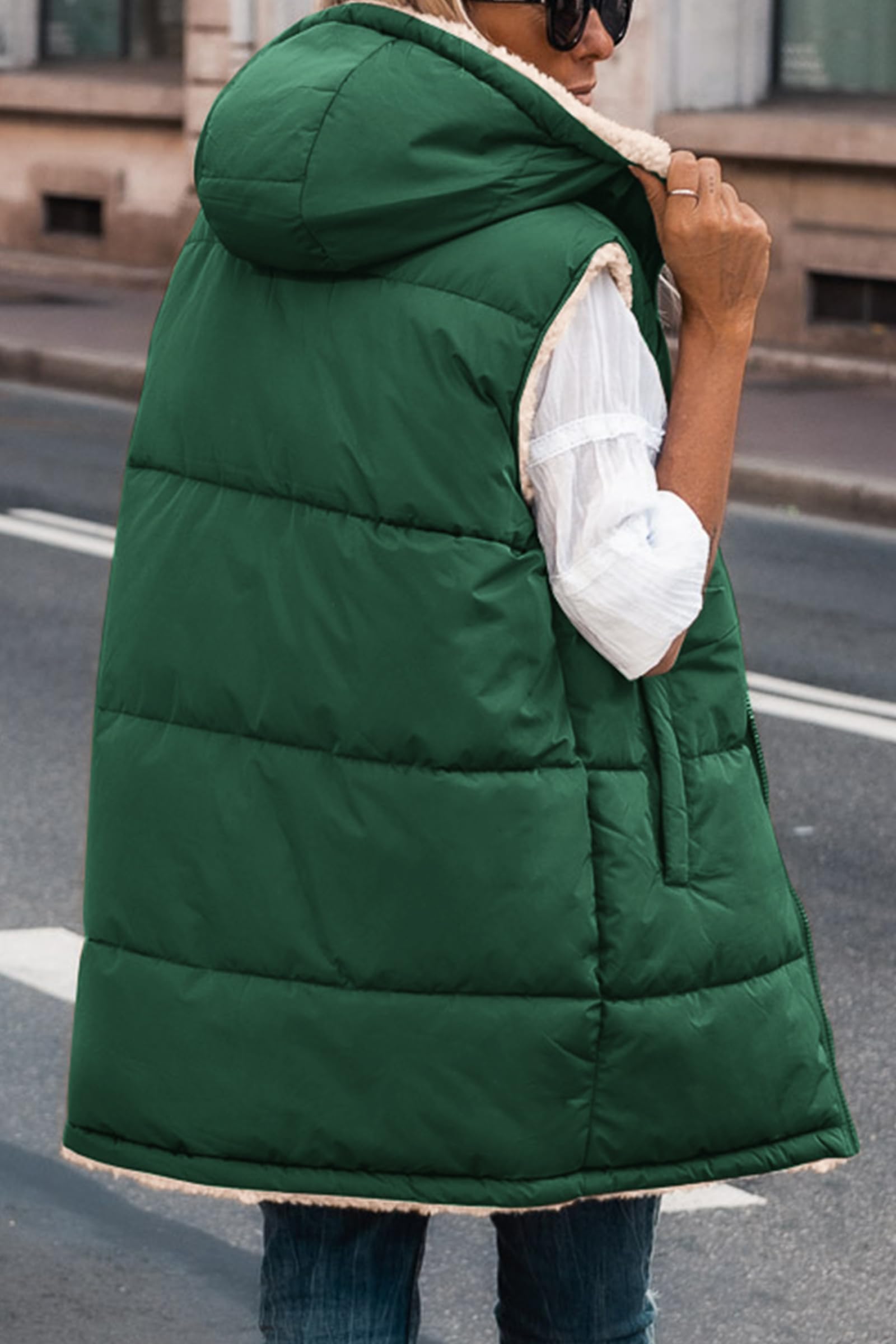 PRETTYGARDEN Womens 2026 Fall Reversible Long Vests Sleeveless Fleece Jacket Zip Up Hoodie Pockets Warm Coat Winter Clothing thumbnail