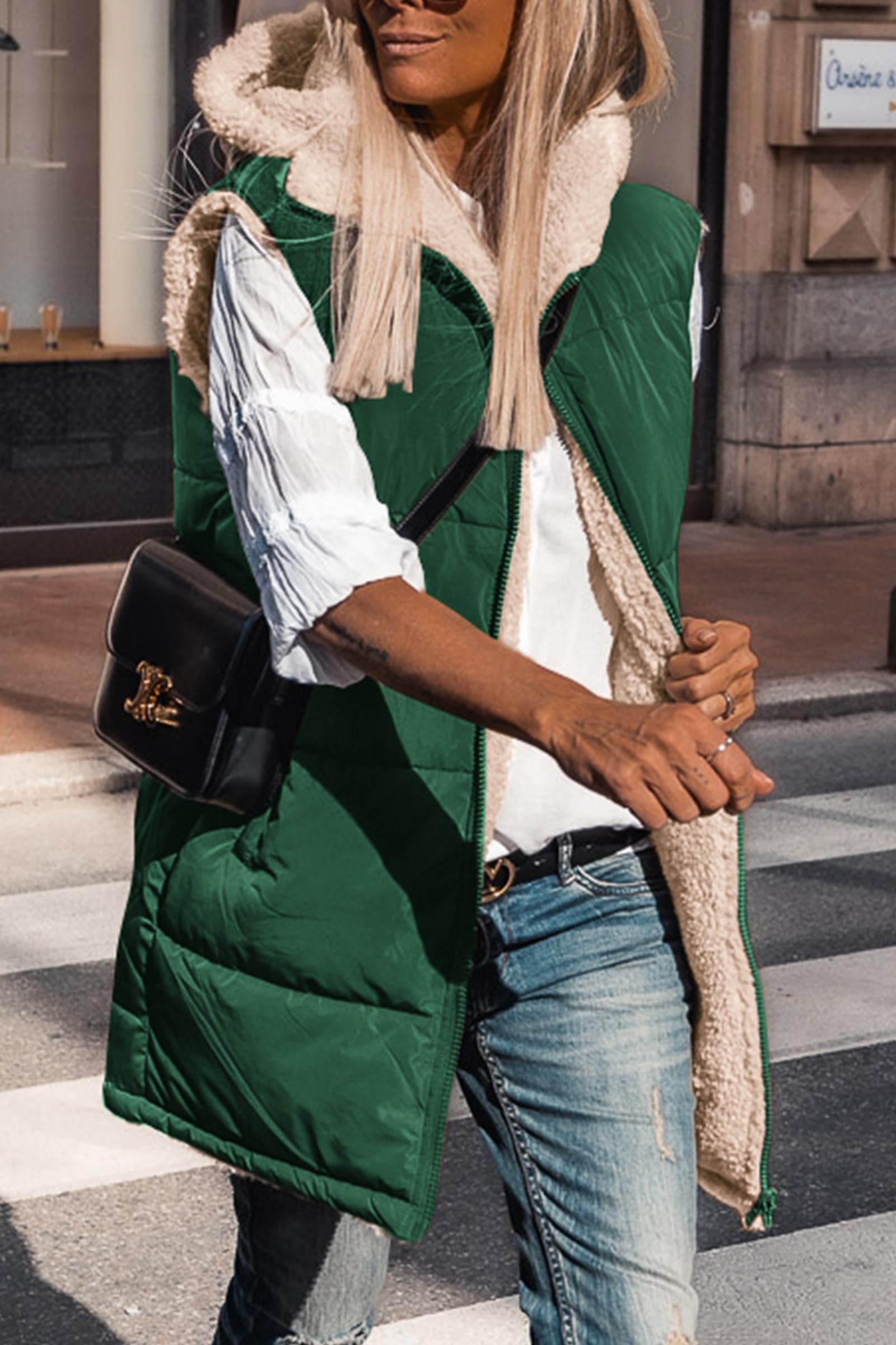 PRETTYGARDEN Womens 2026 Fall Reversible Long Vests Sleeveless Fleece Jacket Zip Up Hoodie Pockets Warm Coat Winter Clothing thumbnail