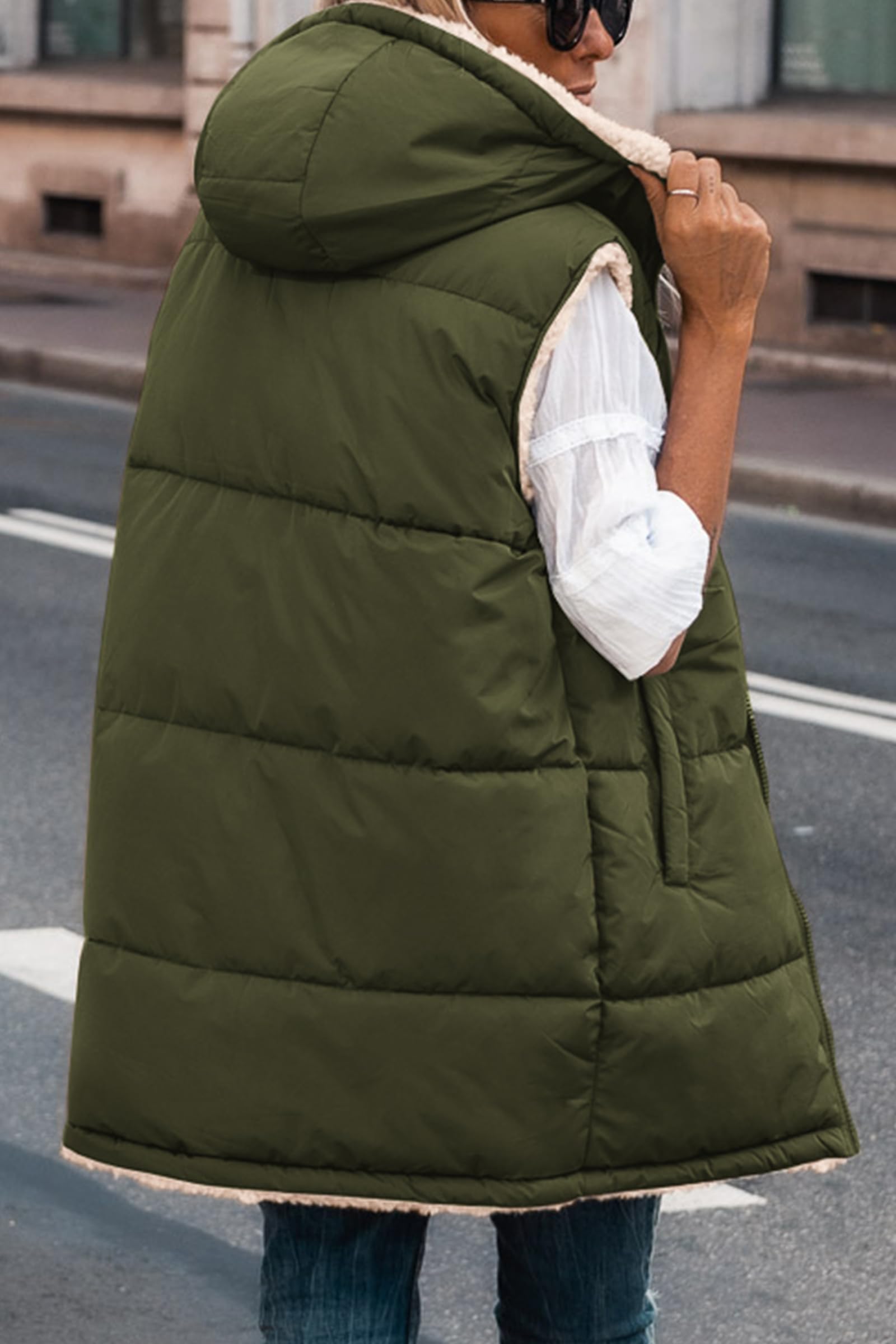 PRETTYGARDEN Womens 2026 Fall Reversible Long Vests Sleeveless Fleece Jacket Zip Up Hoodie Pockets Warm Coat Winter Clothing thumbnail