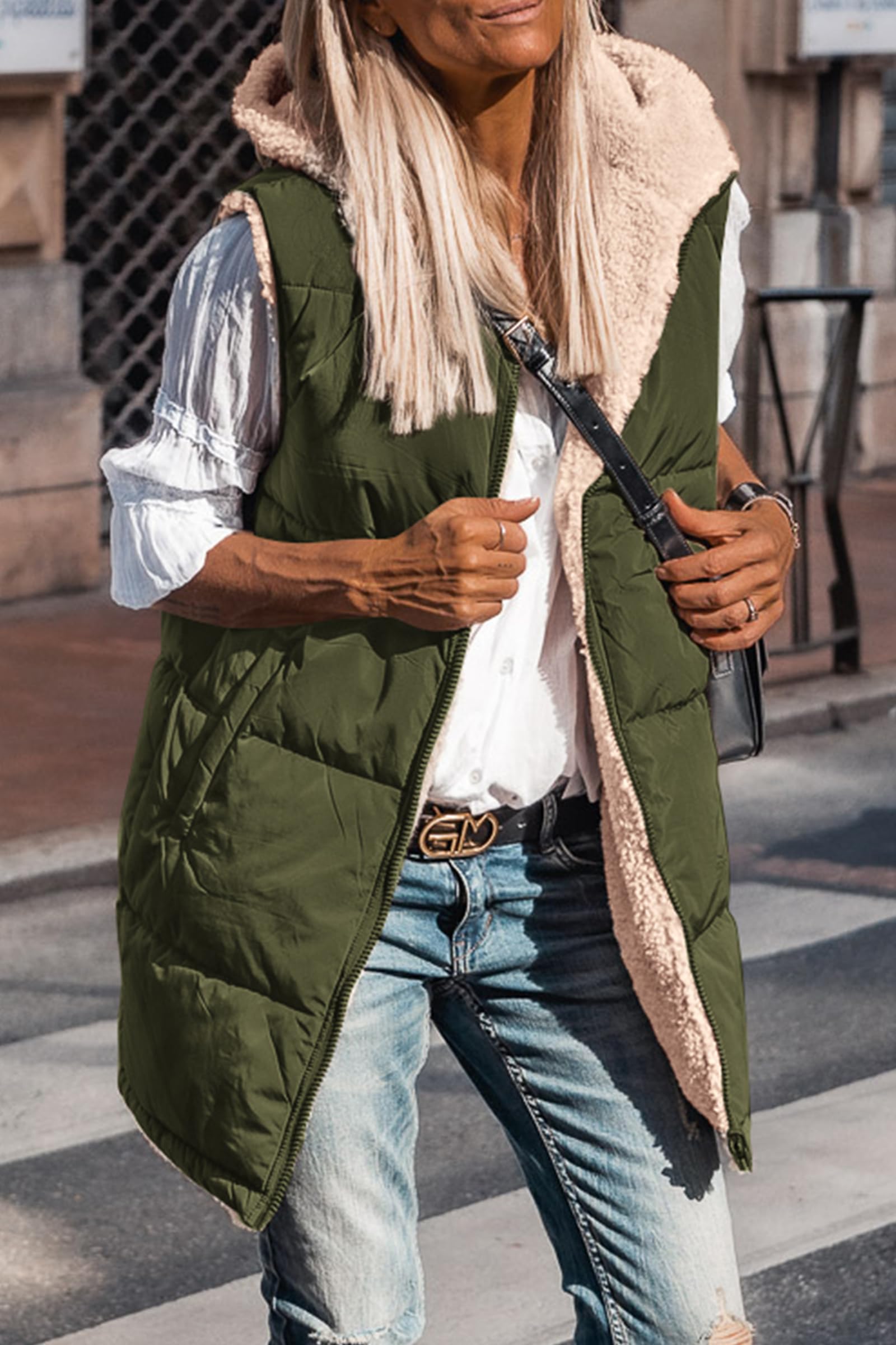PRETTYGARDEN Womens 2026 Fall Reversible Long Vests Sleeveless Fleece Jacket Zip Up Hoodie Pockets Warm Coat Winter Clothing thumbnail