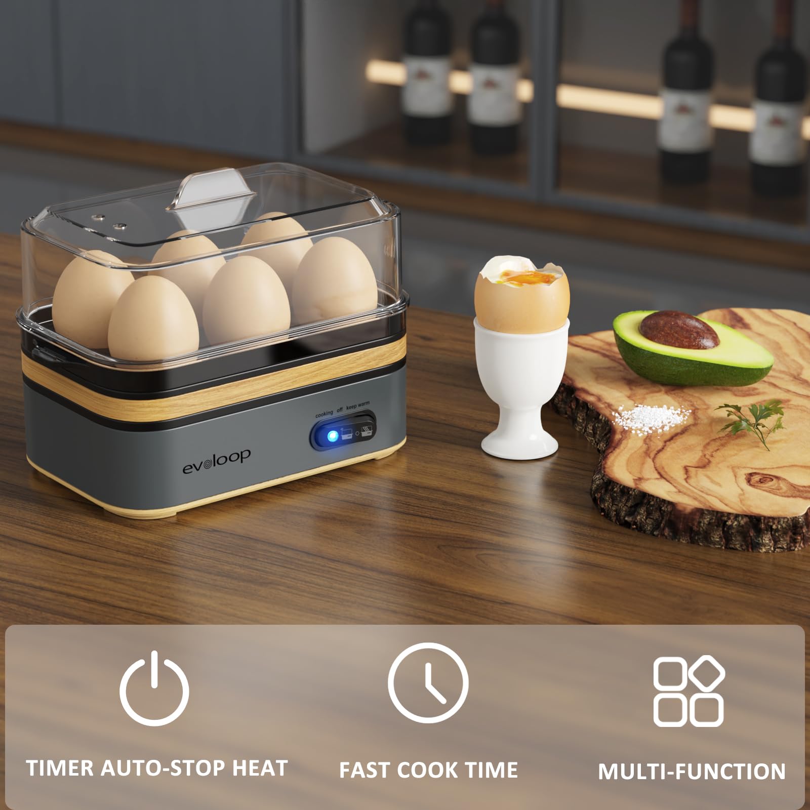 Evoloop Rapid Egg Cooker Electric 6 Eggs Capacity, Soft, Medium, Hard Boiled, Poacher, Omelet Maker Egg Poacher With Auto Shut-Off, BPA Free thumbnail