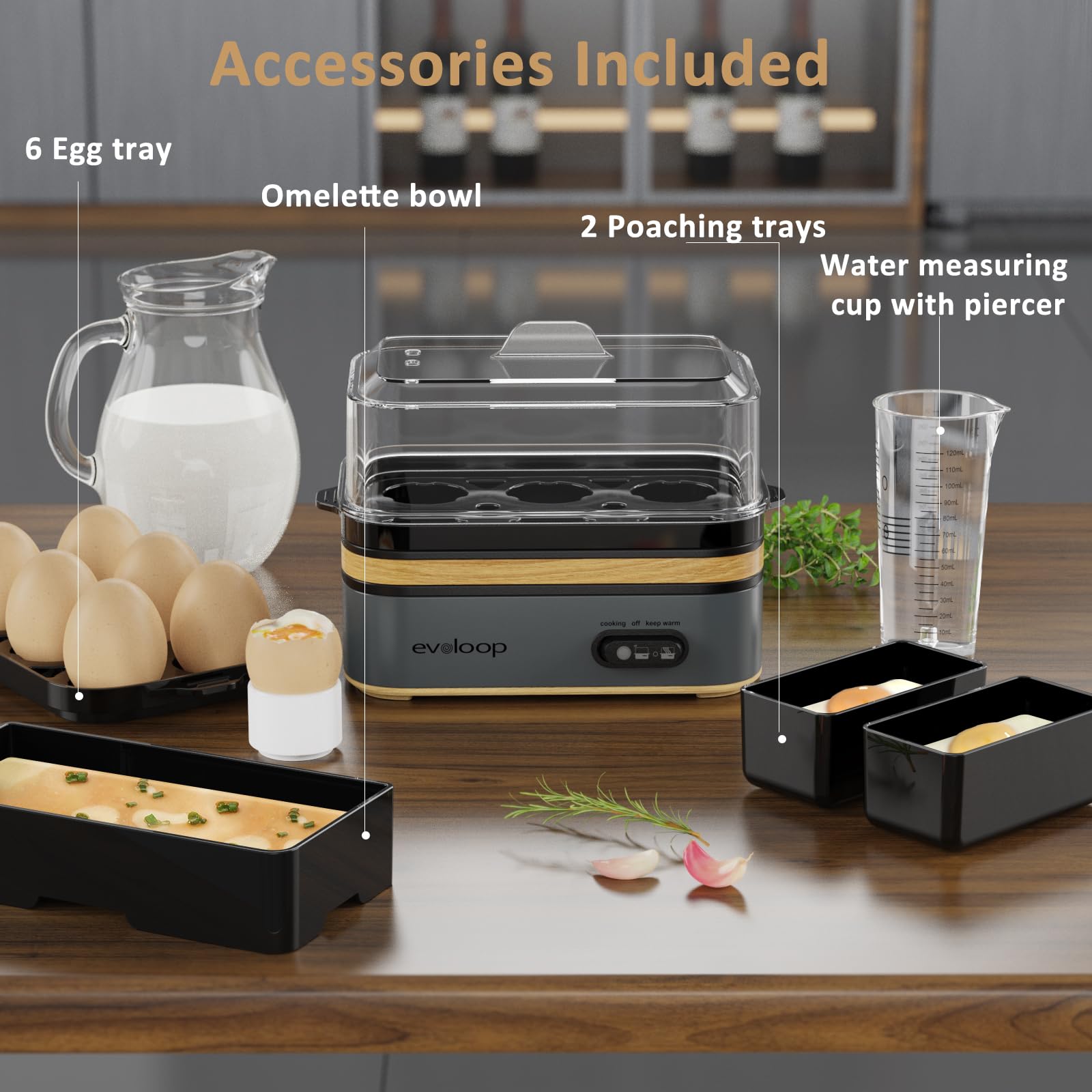Evoloop Rapid Egg Cooker Electric 6 Eggs Capacity, Soft, Medium, Hard Boiled, Poacher, Omelet Maker Egg Poacher With Auto Shut-Off, BPA Free thumbnail