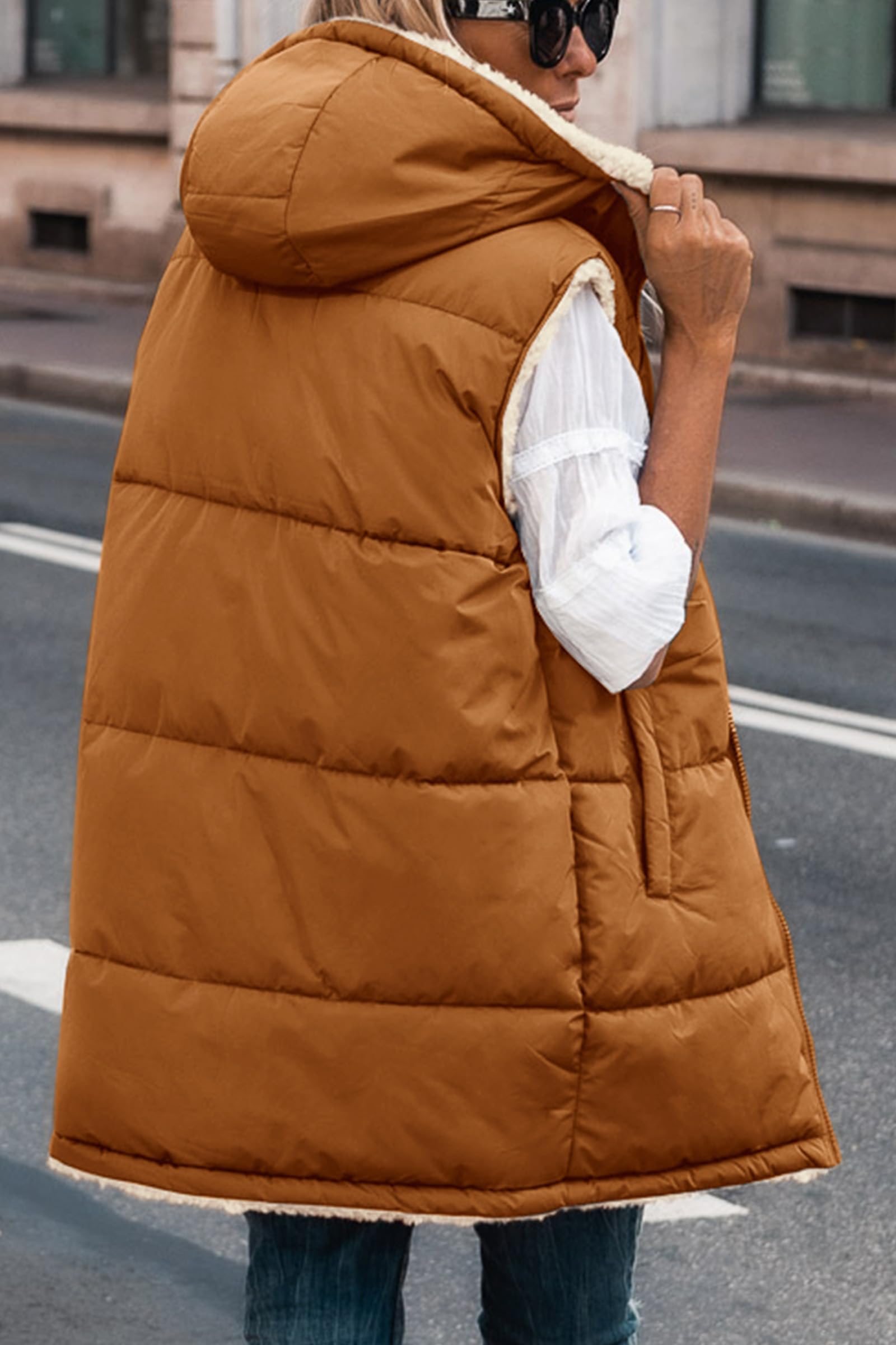 PRETTYGARDEN Womens 2026 Fall Reversible Long Vests Sleeveless Fleece Jacket Zip Up Hoodie Pockets Warm Coat Winter Clothing thumbnail