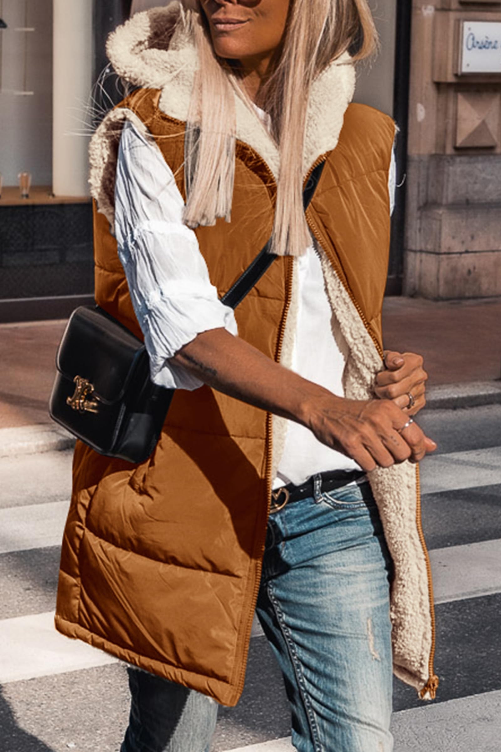 PRETTYGARDEN Womens 2026 Fall Reversible Long Vests Sleeveless Fleece Jacket Zip Up Hoodie Pockets Warm Coat Winter Clothing thumbnail