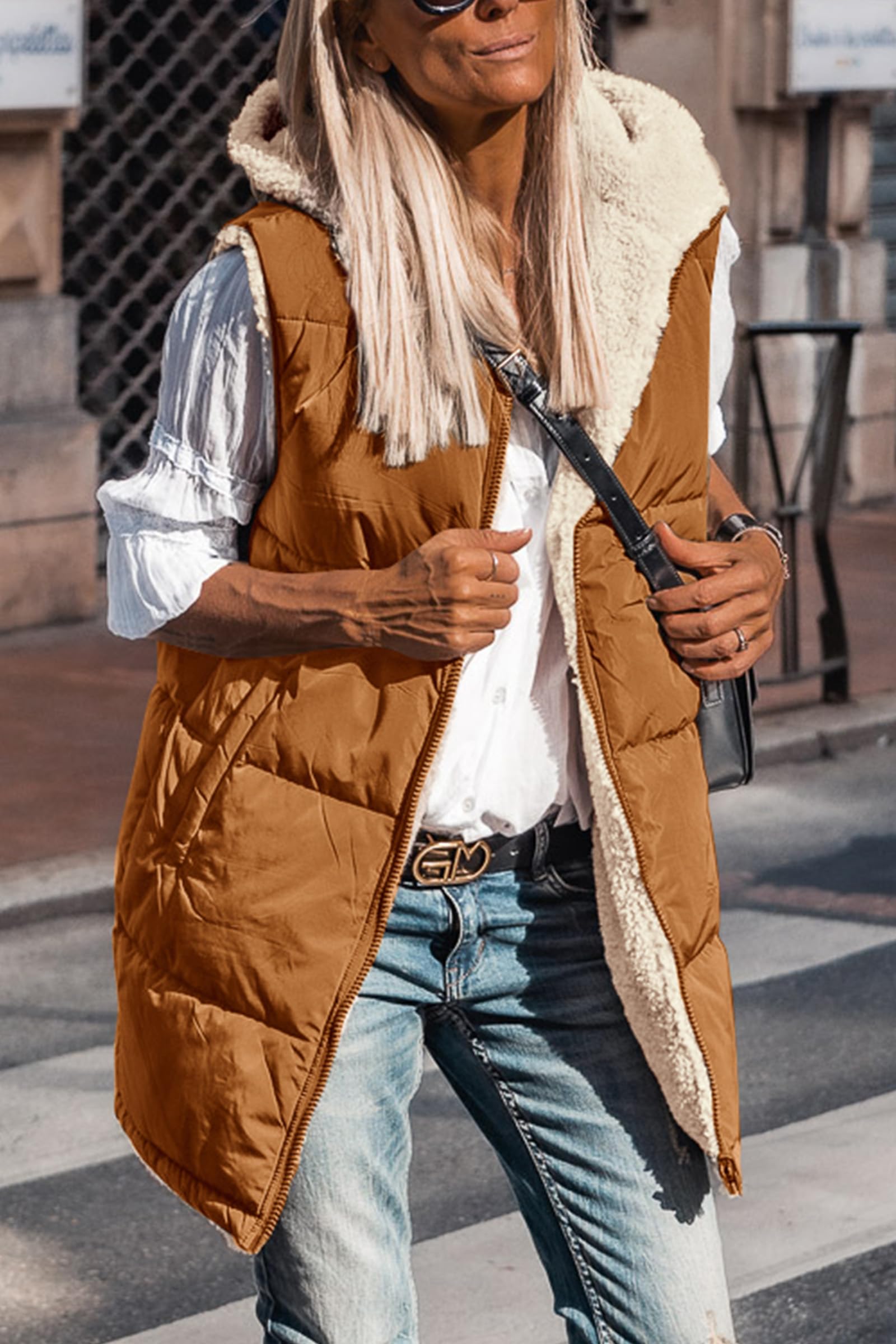 PRETTYGARDEN Womens 2026 Fall Reversible Long Vests Sleeveless Fleece Jacket Zip Up Hoodie Pockets Warm Coat Winter Clothing thumbnail