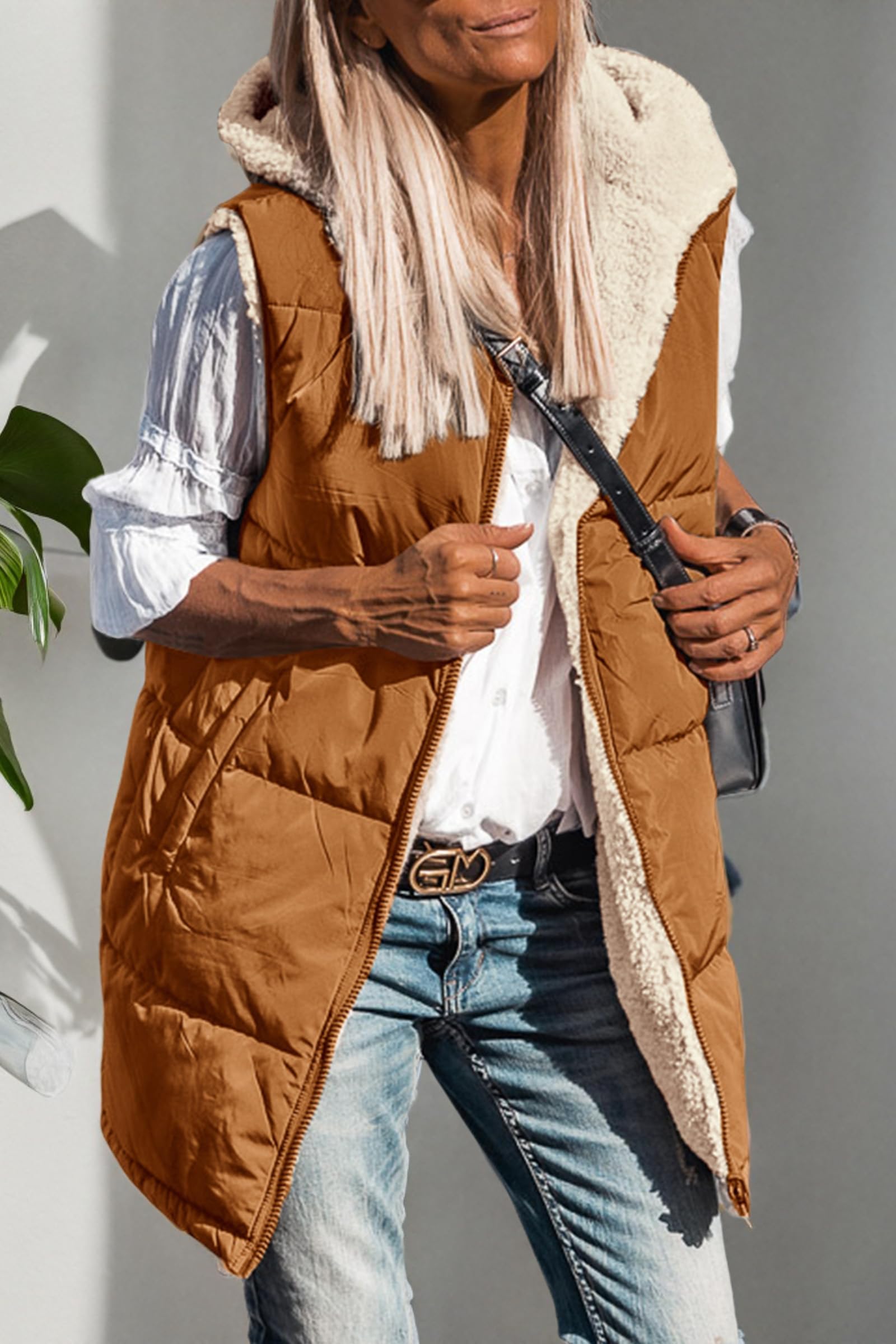 PRETTYGARDEN Womens 2026 Fall Reversible Long Vests Sleeveless Fleece Jacket Zip Up Hoodie Pockets Warm Coat Winter Clothing thumbnail