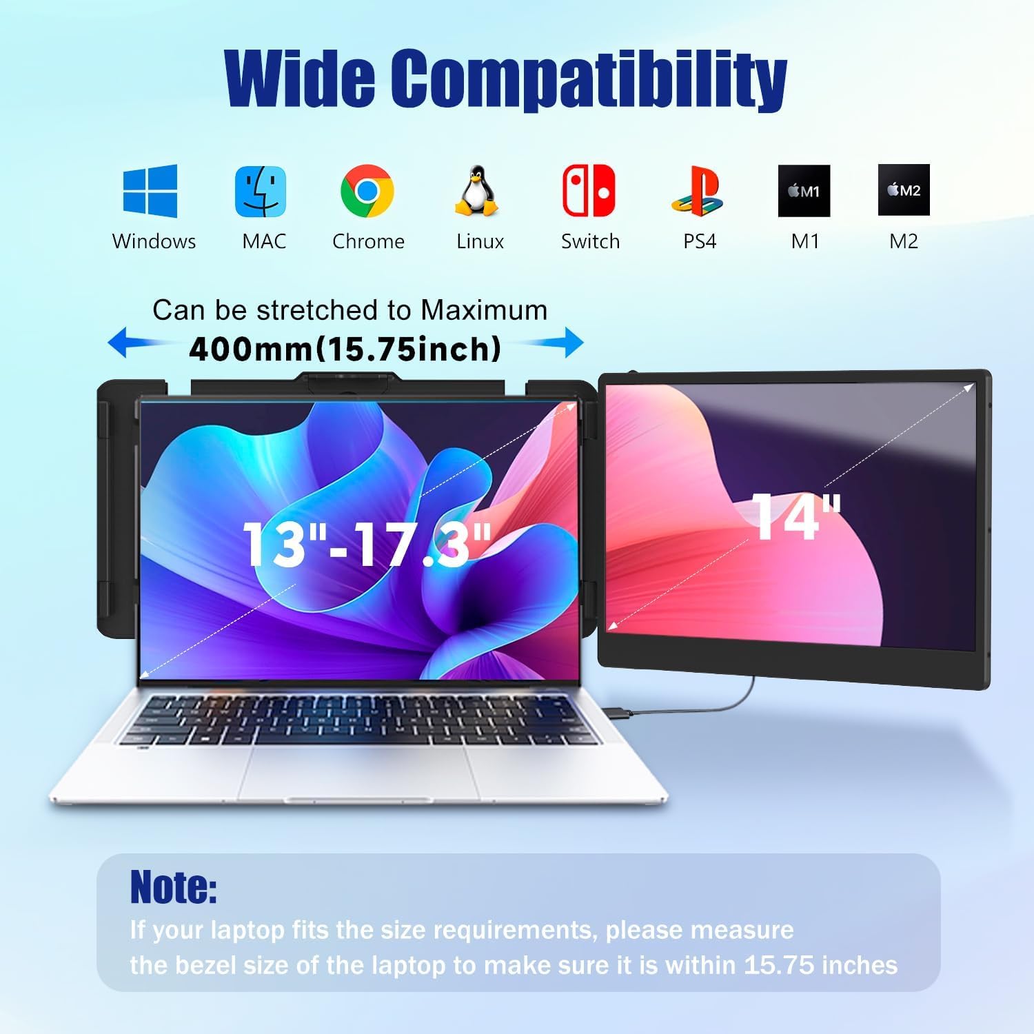 KEFEYA Laptop Screen Extender, 14" FHD 1080P IPS Laptop Monitor Extender Dual Screen, Portable Monitor for Laptops 13-17" with USB-C/HDMI Port, Plug n Play for Windows/Mac/Android/Switch/PS5 thumbnail