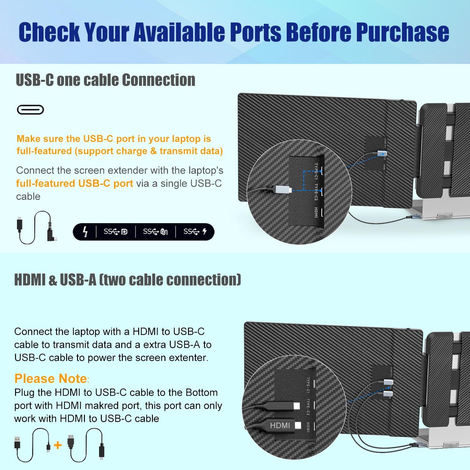 KEFEYA Laptop Screen Extender, 14" FHD 1080P IPS Laptop Monitor Extender Dual Screen, Portable Monitor for Laptops 13-17" with USB-C/HDMI Port, Plug n Play for Windows/Mac/Android/Switch/PS5 thumbnail