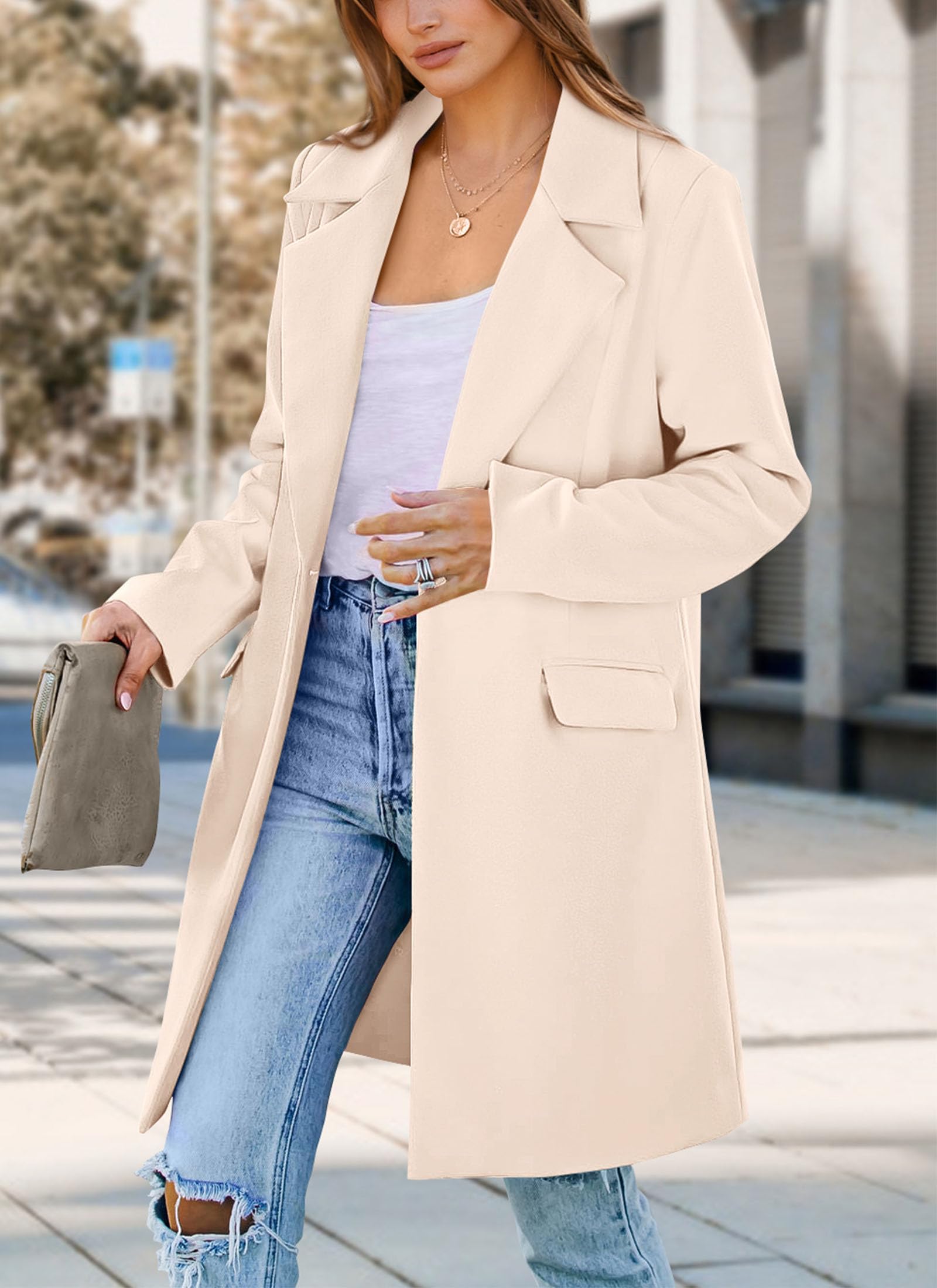PRETTYGARDEN Women's 2026 Spring Fall Long Blazer Jackets Long Sleeve Lapel Pockets Loose Fit Work Casual Blazers Outerwear thumbnail