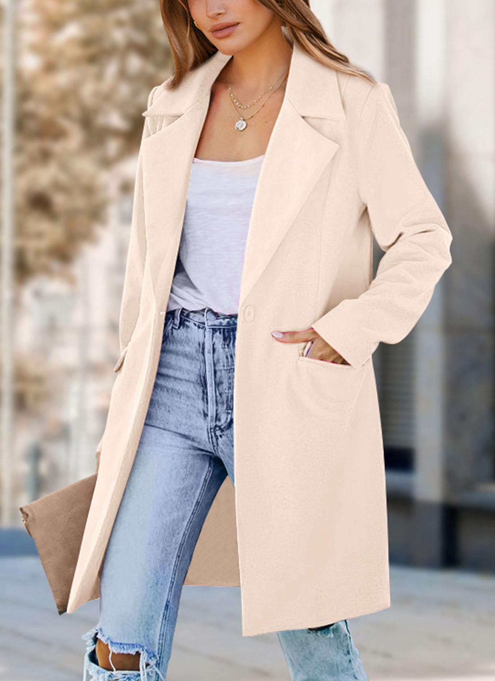 PRETTYGARDEN Women's 2026 Spring Fall Long Blazer Jackets Long Sleeve Lapel Pockets Loose Fit Work Casual Blazers Outerwear thumbnail