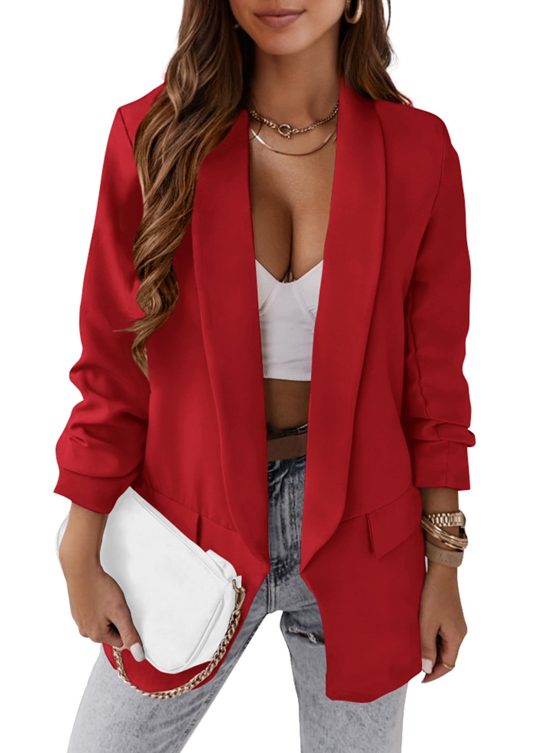 PRETTYGARDEN Womens Casual Blazer Spring Fall Fashion Long Sleeve Open Front Work Office Suit Jackets thumbnail