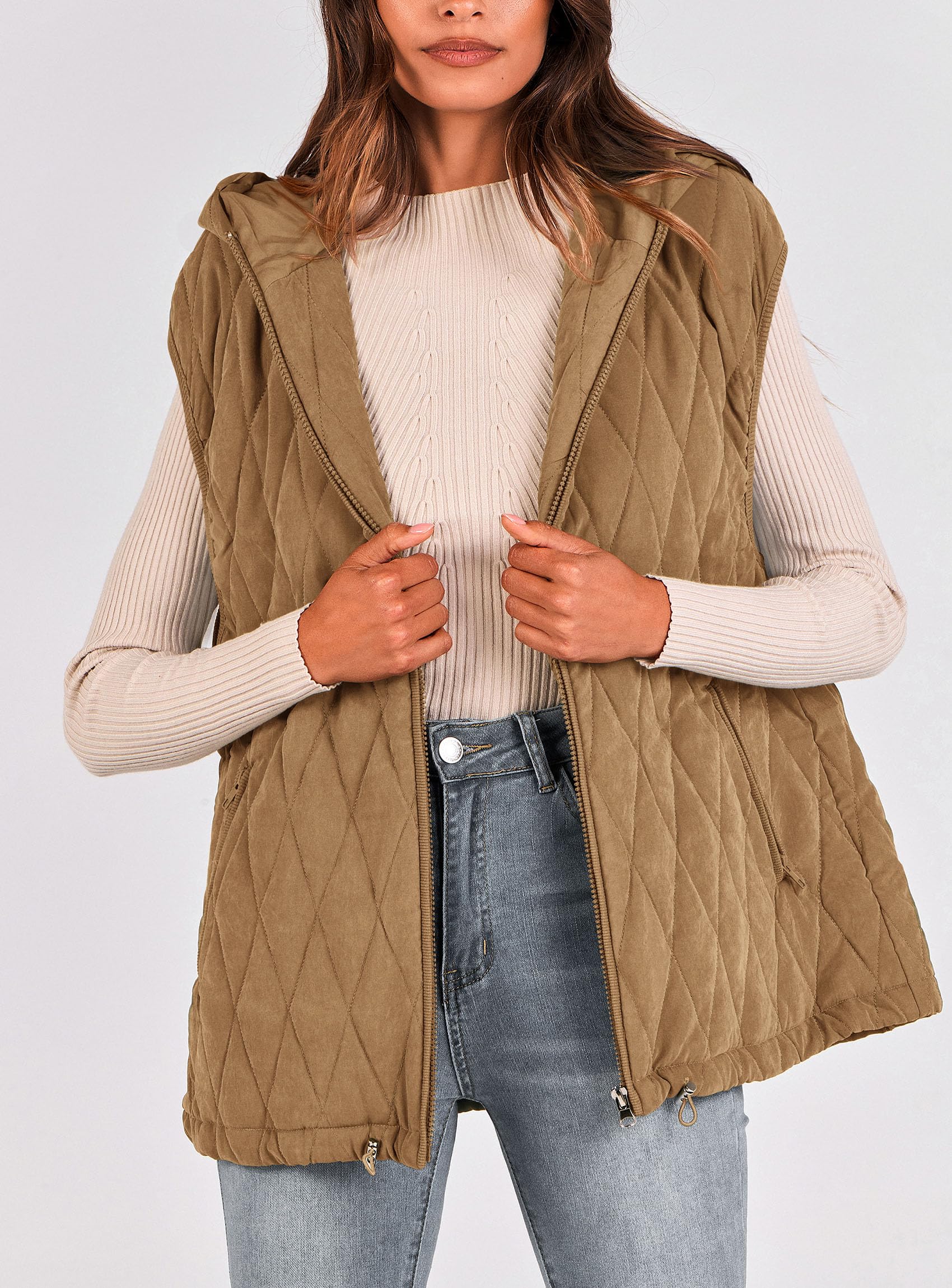 PRETTYGARDEN Women's 2026 Fall Spring Vest Casual Sleeveless Hooded Zip Up Jacket Trendy Winter Coat Outerwear thumbnail