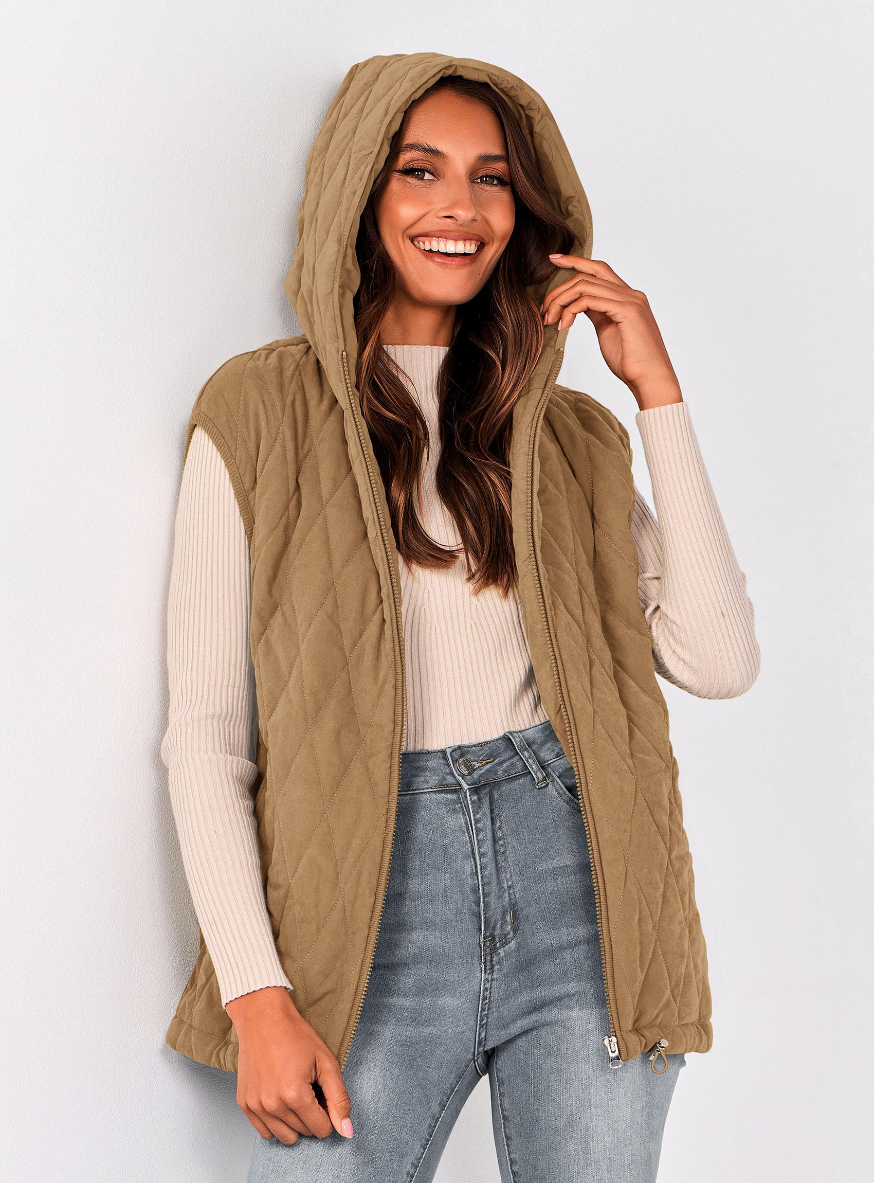 PRETTYGARDEN Women's 2026 Fall Spring Vest Casual Sleeveless Hooded Zip Up Jacket Trendy Winter Coat Outerwear thumbnail