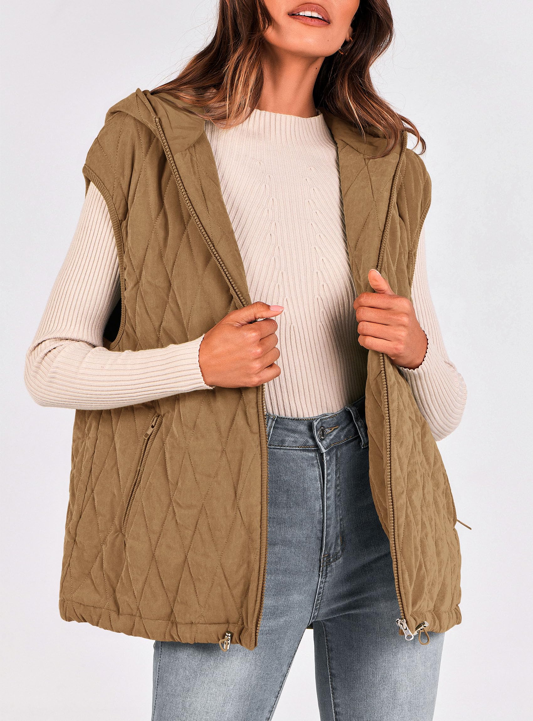 PRETTYGARDEN Women's 2026 Fall Spring Vest Casual Sleeveless Hooded Zip Up Jacket Trendy Winter Coat Outerwear thumbnail