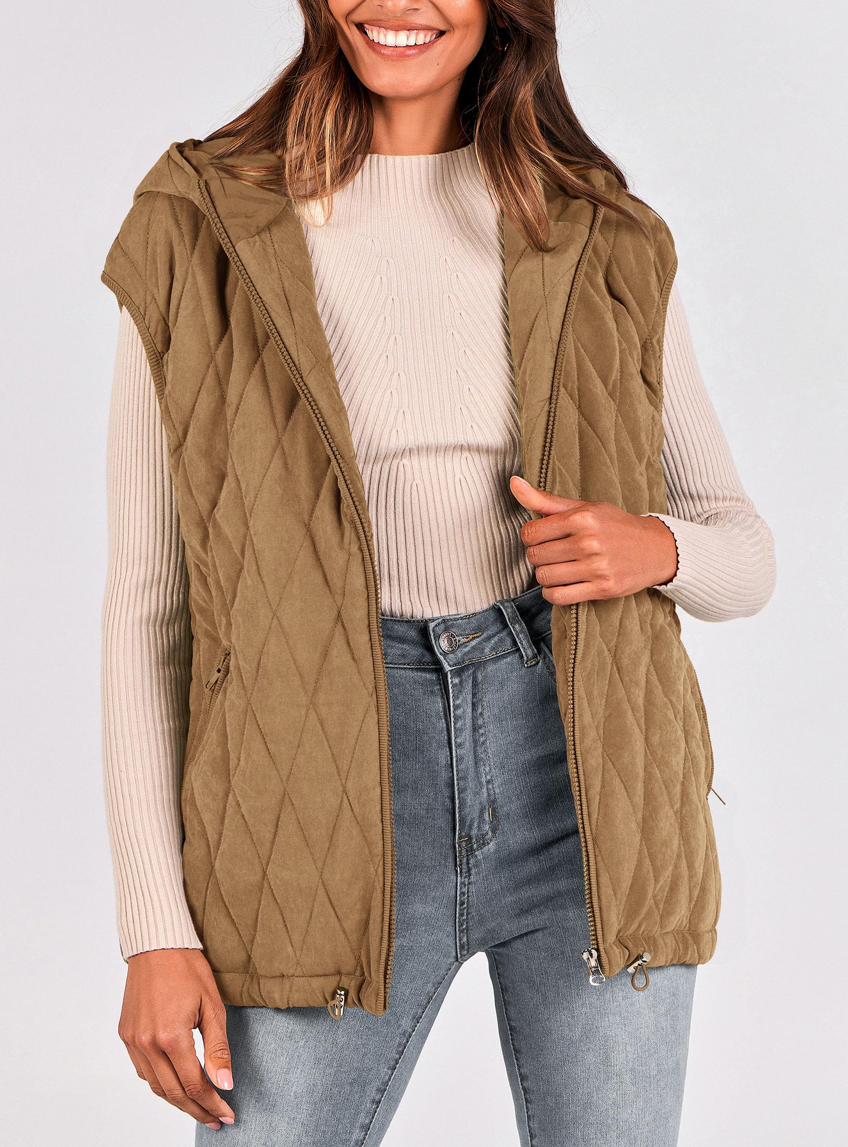 PRETTYGARDEN Women's 2026 Fall Spring Vest Casual Sleeveless Hooded Zip Up Jacket Trendy Winter Coat Outerwear thumbnail