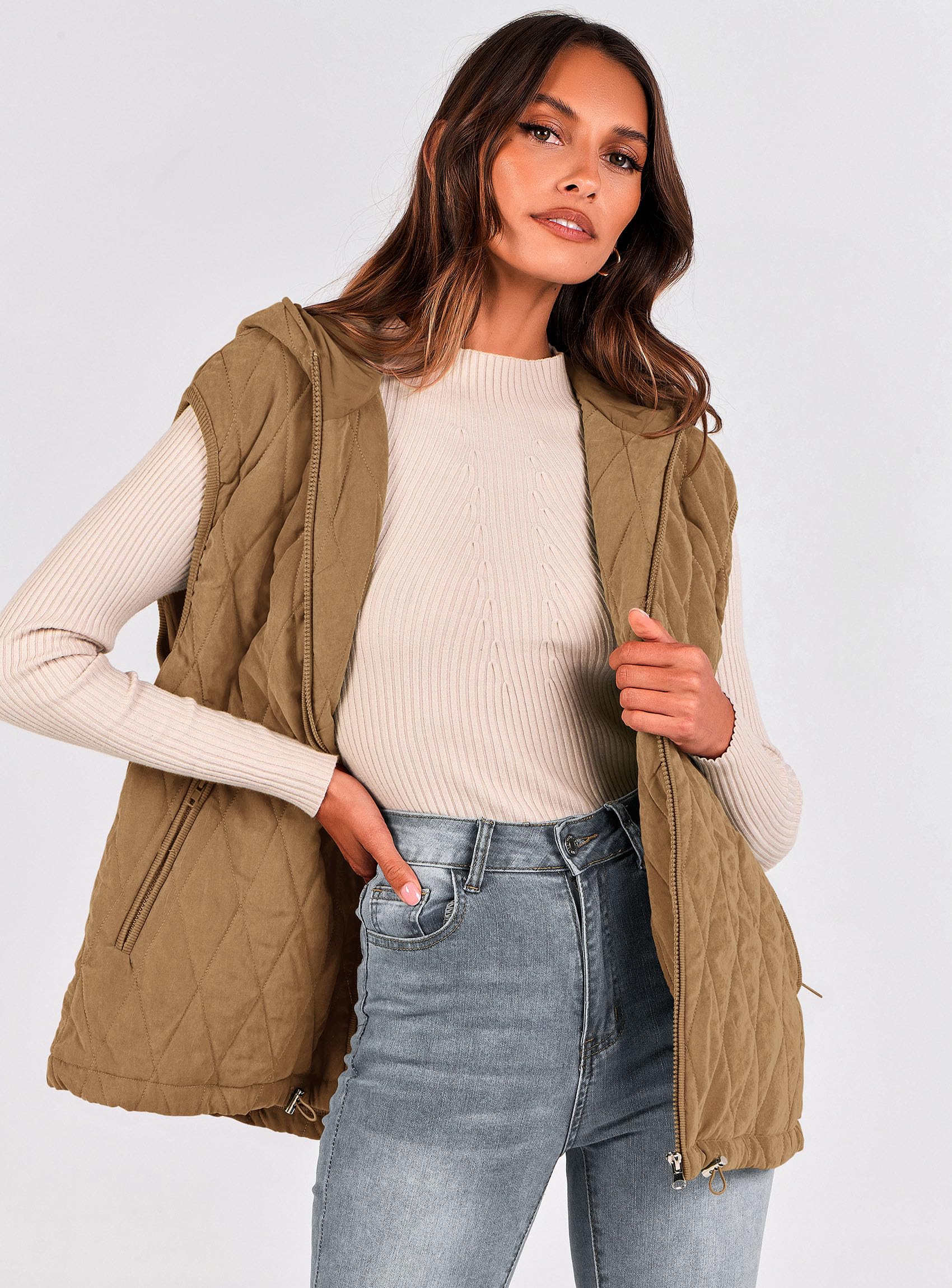 PRETTYGARDEN Women's 2026 Fall Spring Vest Casual Sleeveless Hooded Zip Up Jacket Trendy Winter Coat Outerwear thumbnail