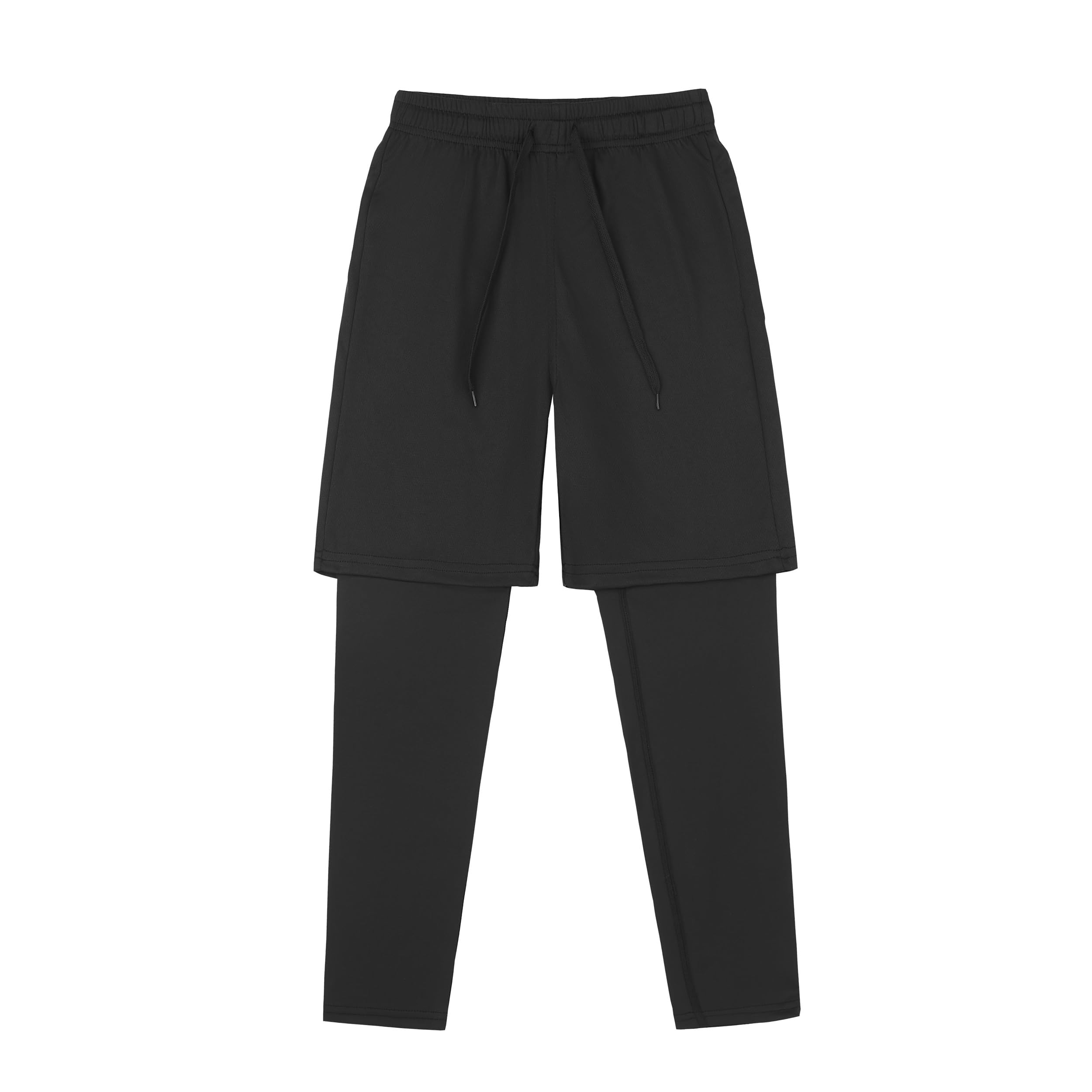 DANI CHINS Boys 2 in 1 Athletic Active Leggings Sports Running Quick Dry Breathable Compression Pants