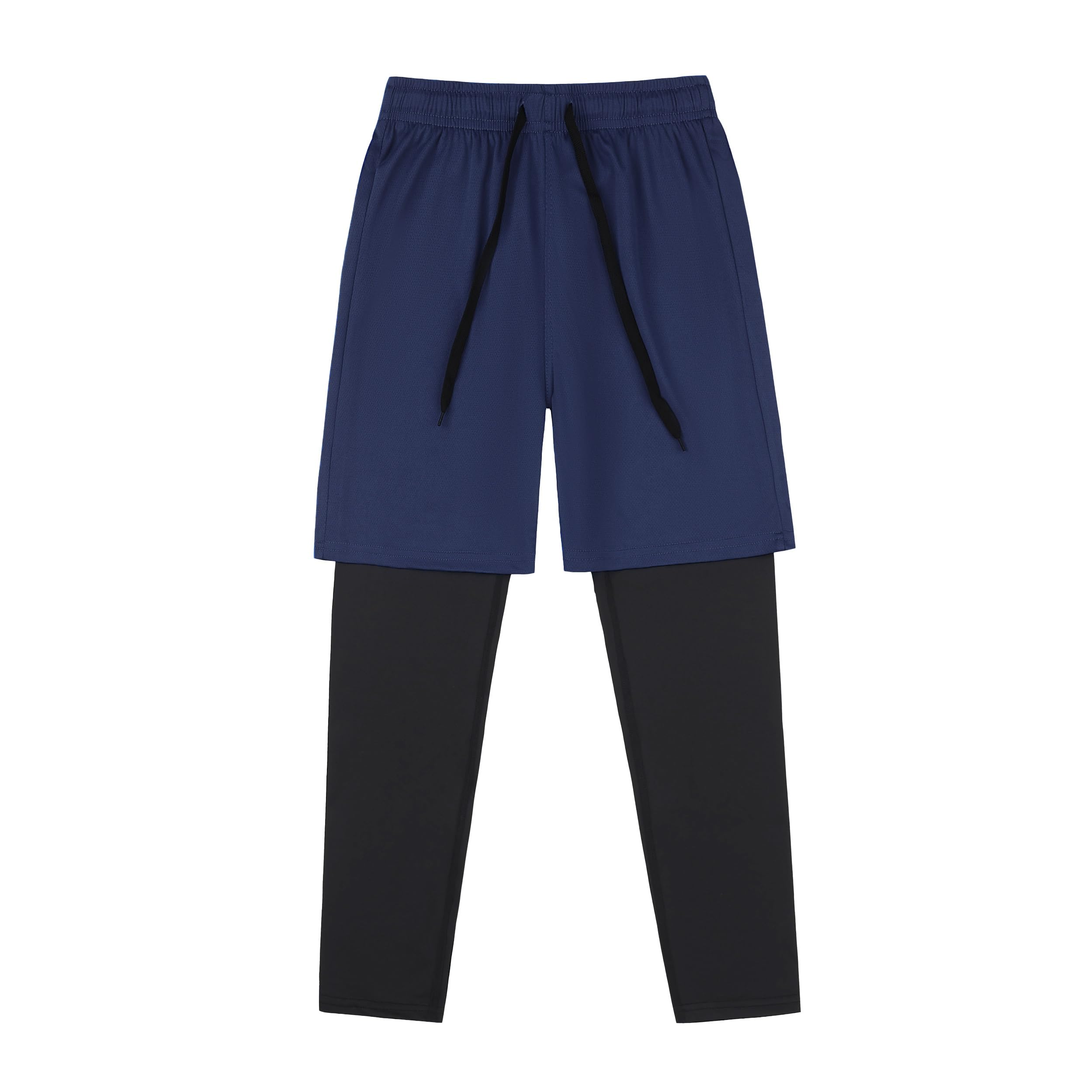 DANI CHINS Boys 2 in 1 Athletic Active Leggings Sports Running Quick Dry Breathable Compression Pants thumbnail