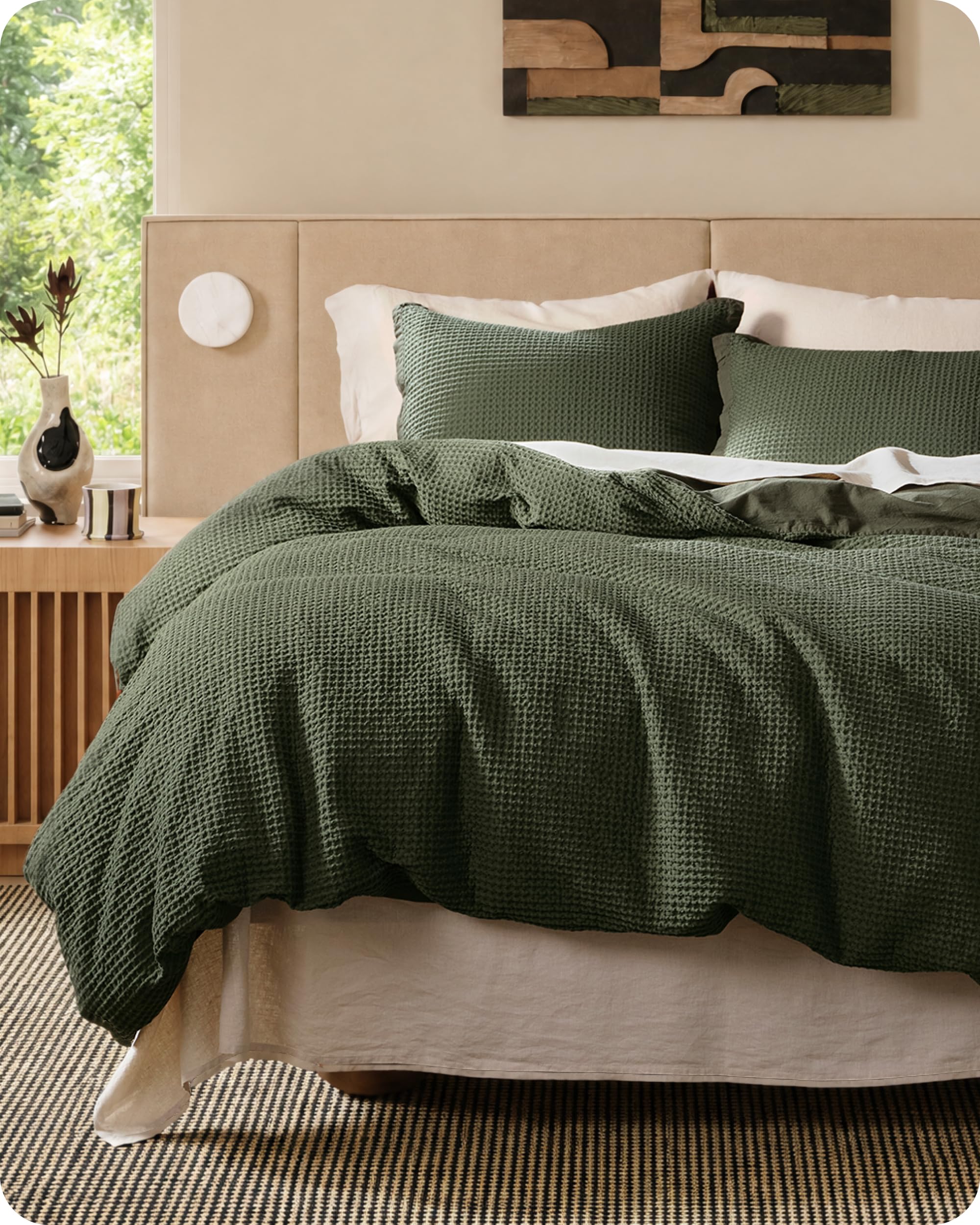 Bedsure PureWoven 3 Pieces 100% Cotton Waffle Weave Duvet Cover Set, Queen