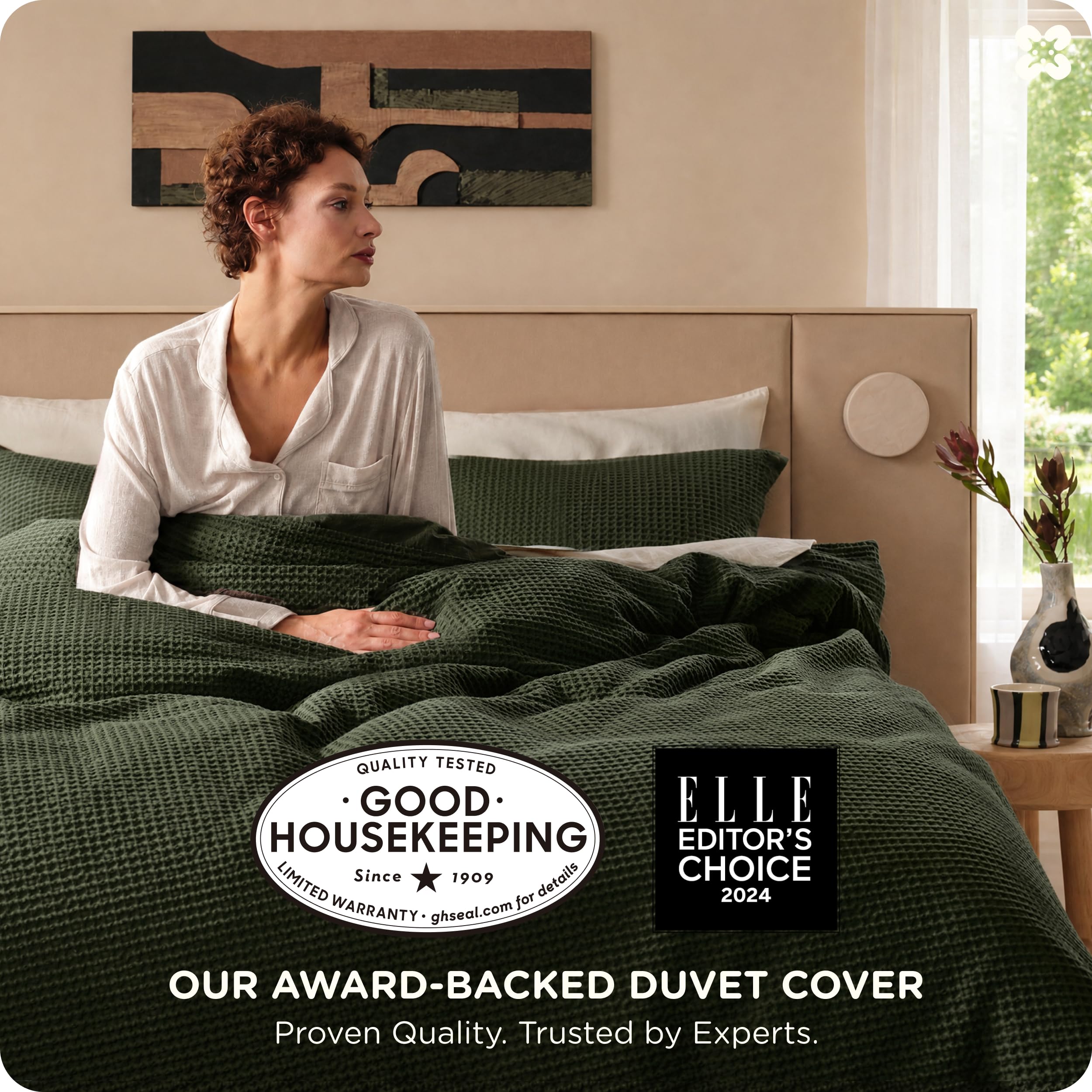 Bedsure PureWoven 3 Pieces 100% Cotton Waffle Weave Duvet Cover Set, Queen thumbnail