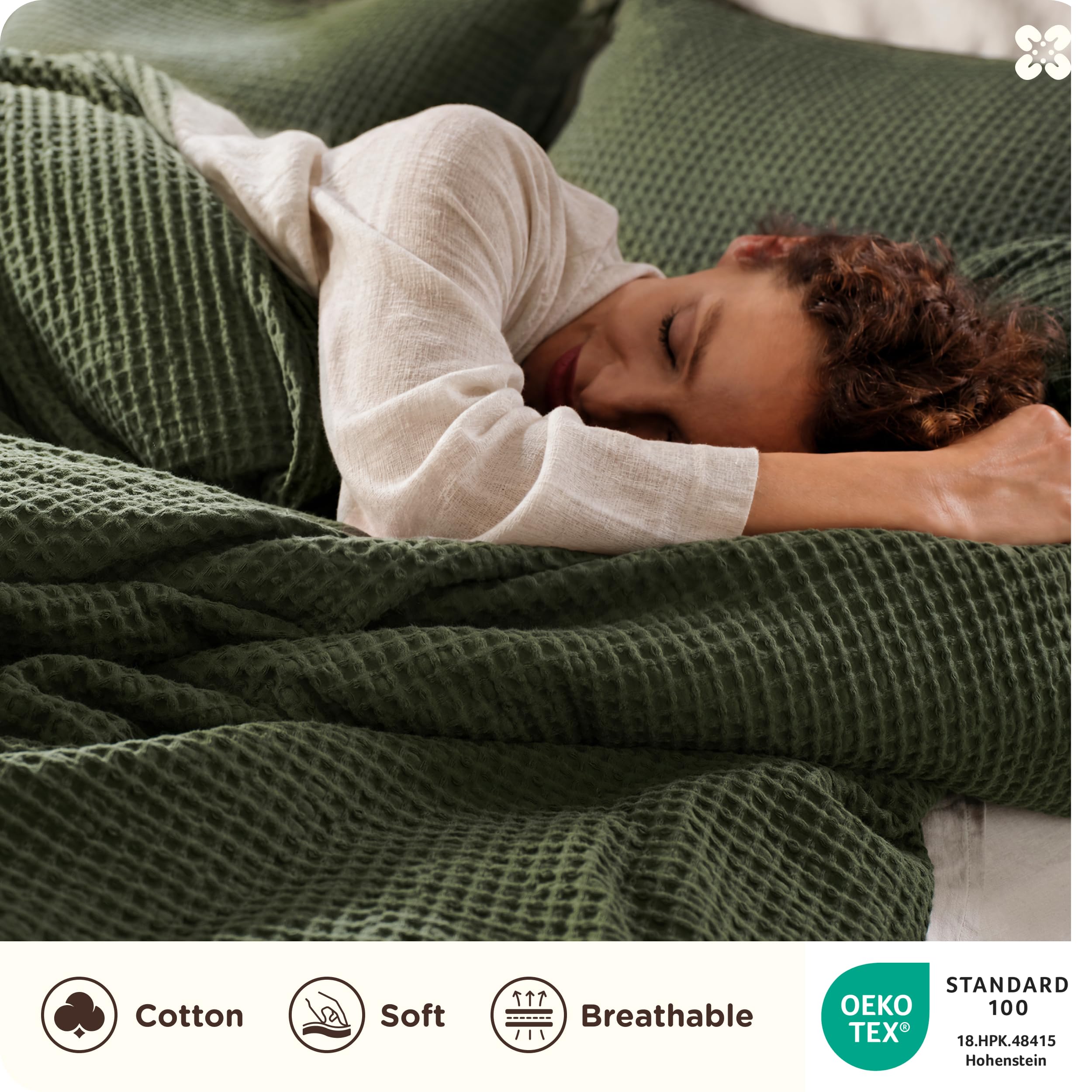 Bedsure PureWoven 3 Pieces 100% Cotton Waffle Weave Duvet Cover Set, Queen thumbnail