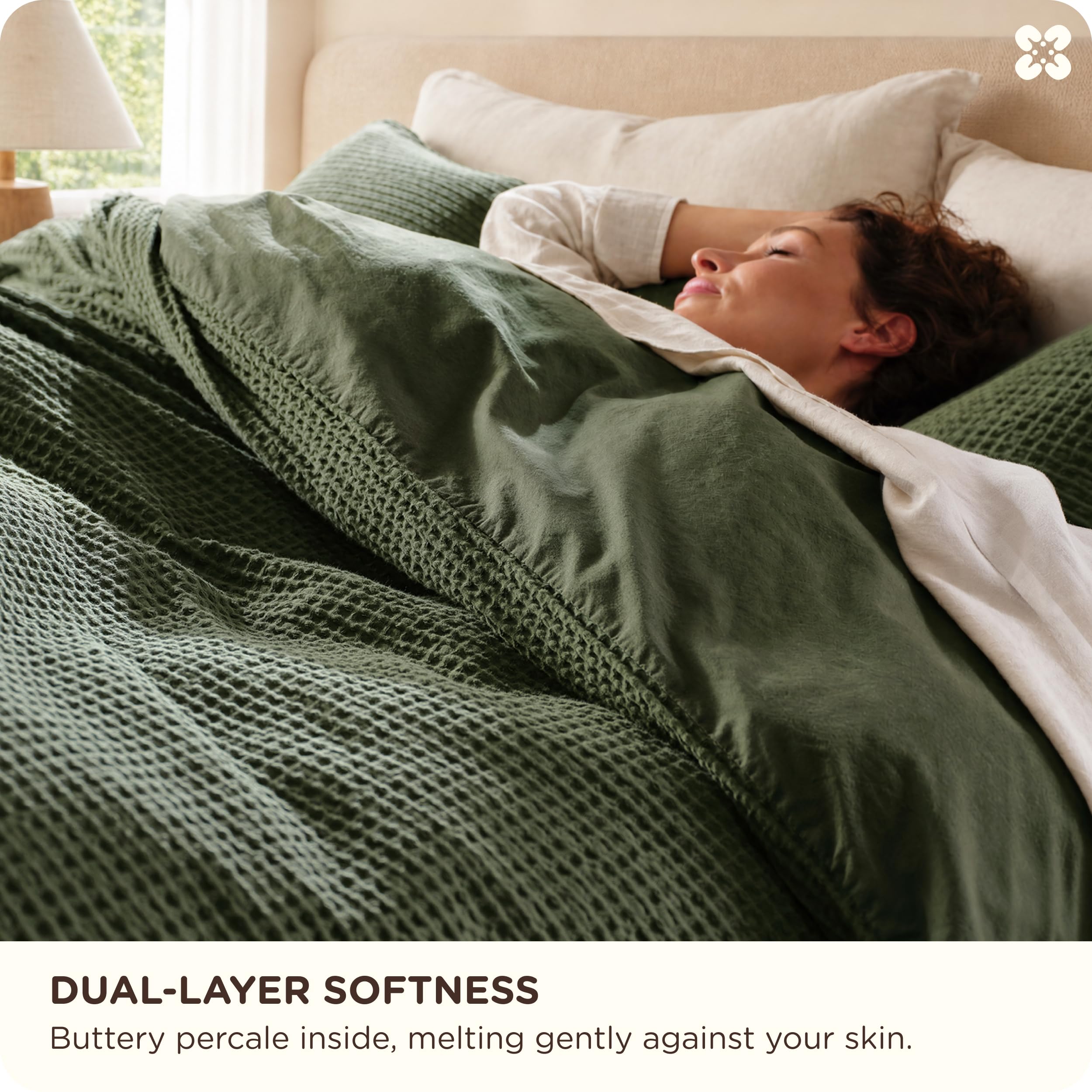Bedsure PureWoven 3 Pieces 100% Cotton Waffle Weave Duvet Cover Set, Queen thumbnail