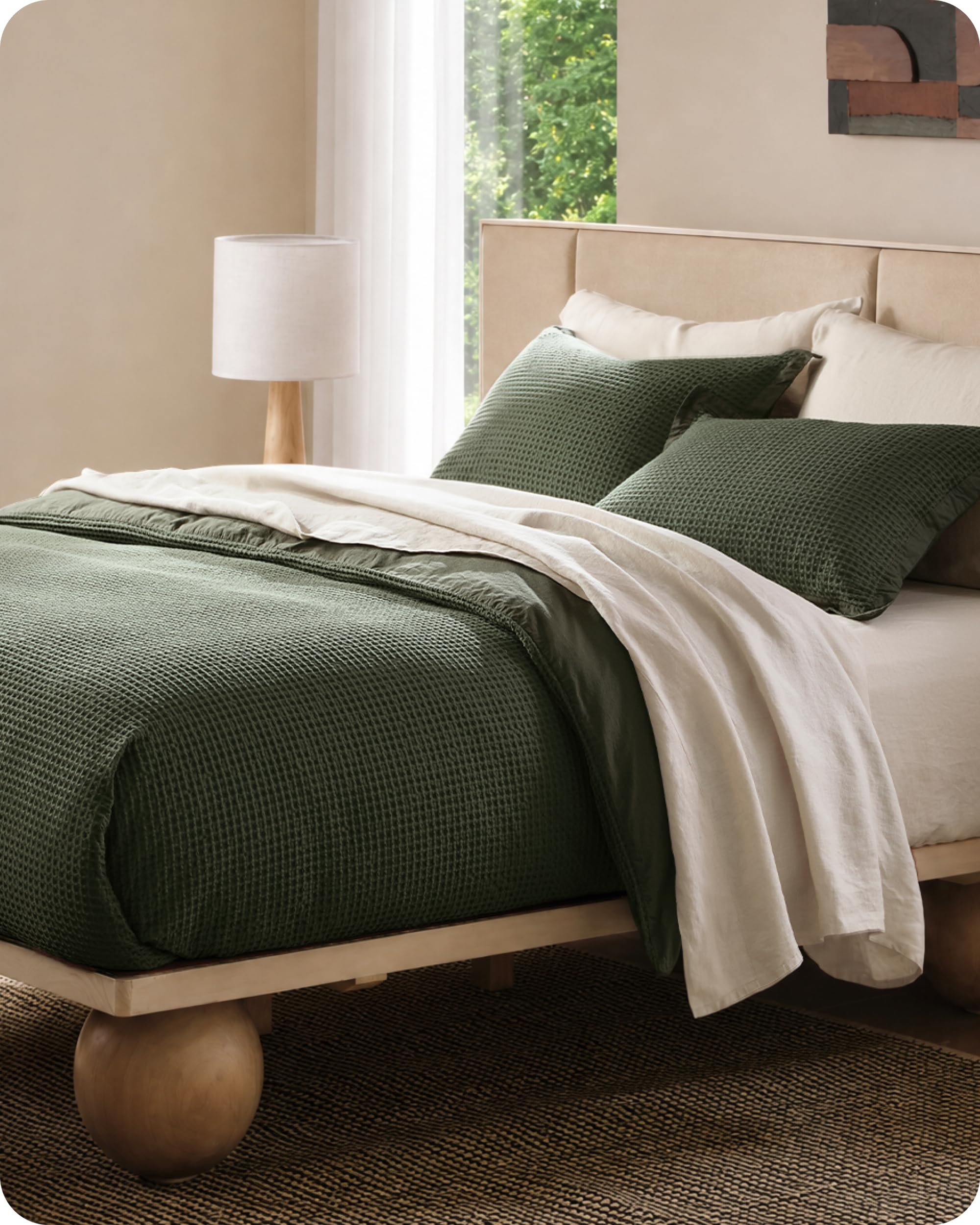 Bedsure PureWoven 3 Pieces 100% Cotton Waffle Weave Duvet Cover Set, Queen thumbnail