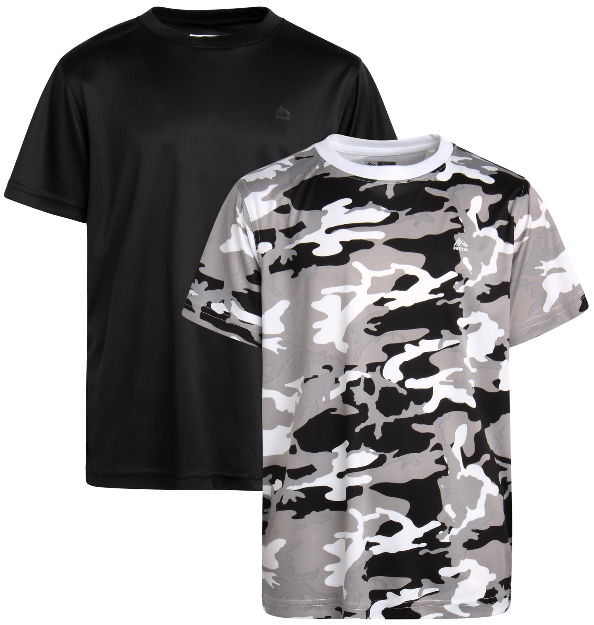 RBX Boys Shirts, 2 Pack Lightweight Crewneck Moisture Wicking Short Sleeve | Breathable Dry Feel Keeps Kids Cool, Great for Training, Practice, or Casual Wear, Pairs Easily with Everyday Bottoms