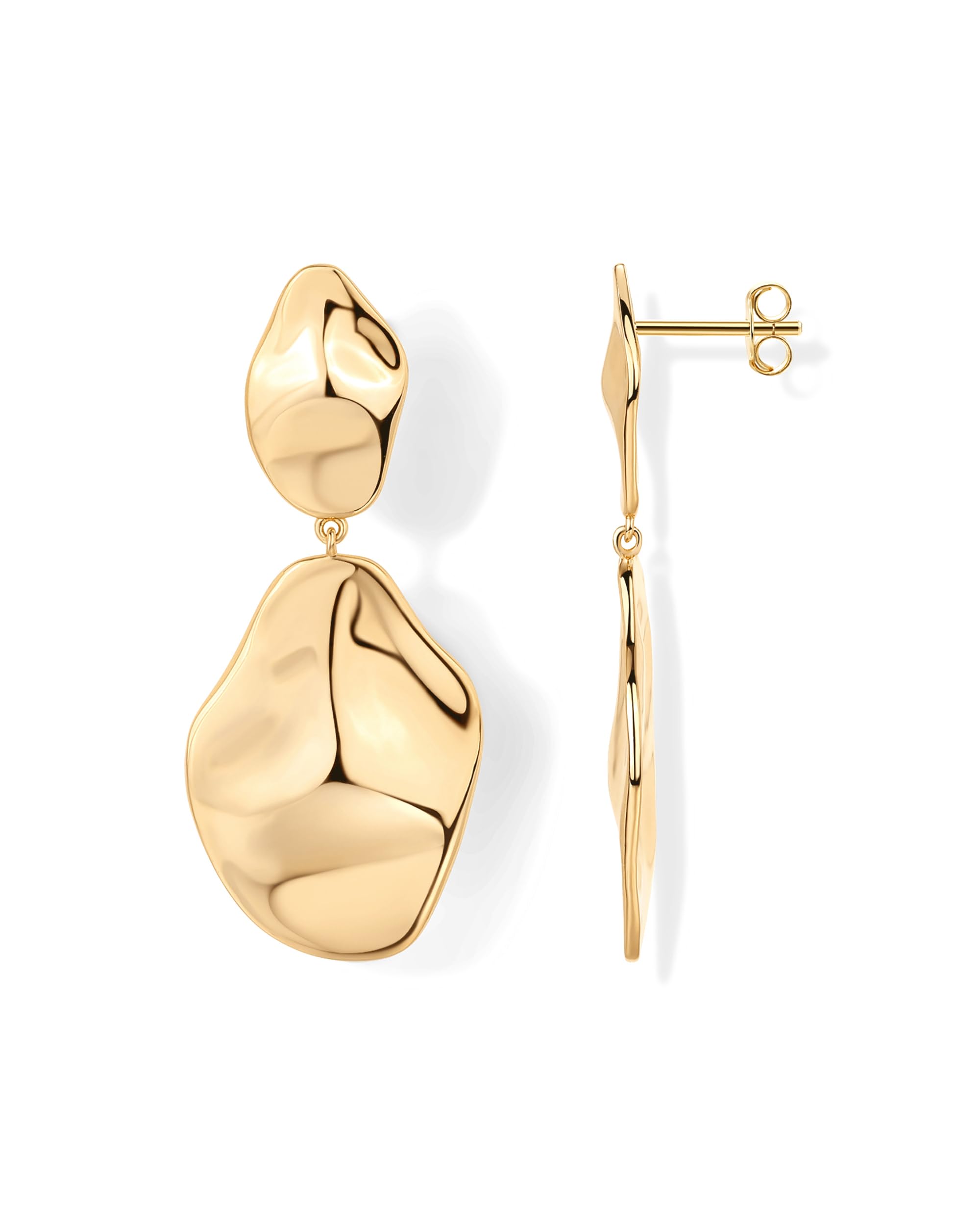PAVOI 14K Gold Plated 925 Sterling Silver Posts Teardrop Statement Dangle Earrings | Lightweight Hammered Drop Dangle Earrings for Women