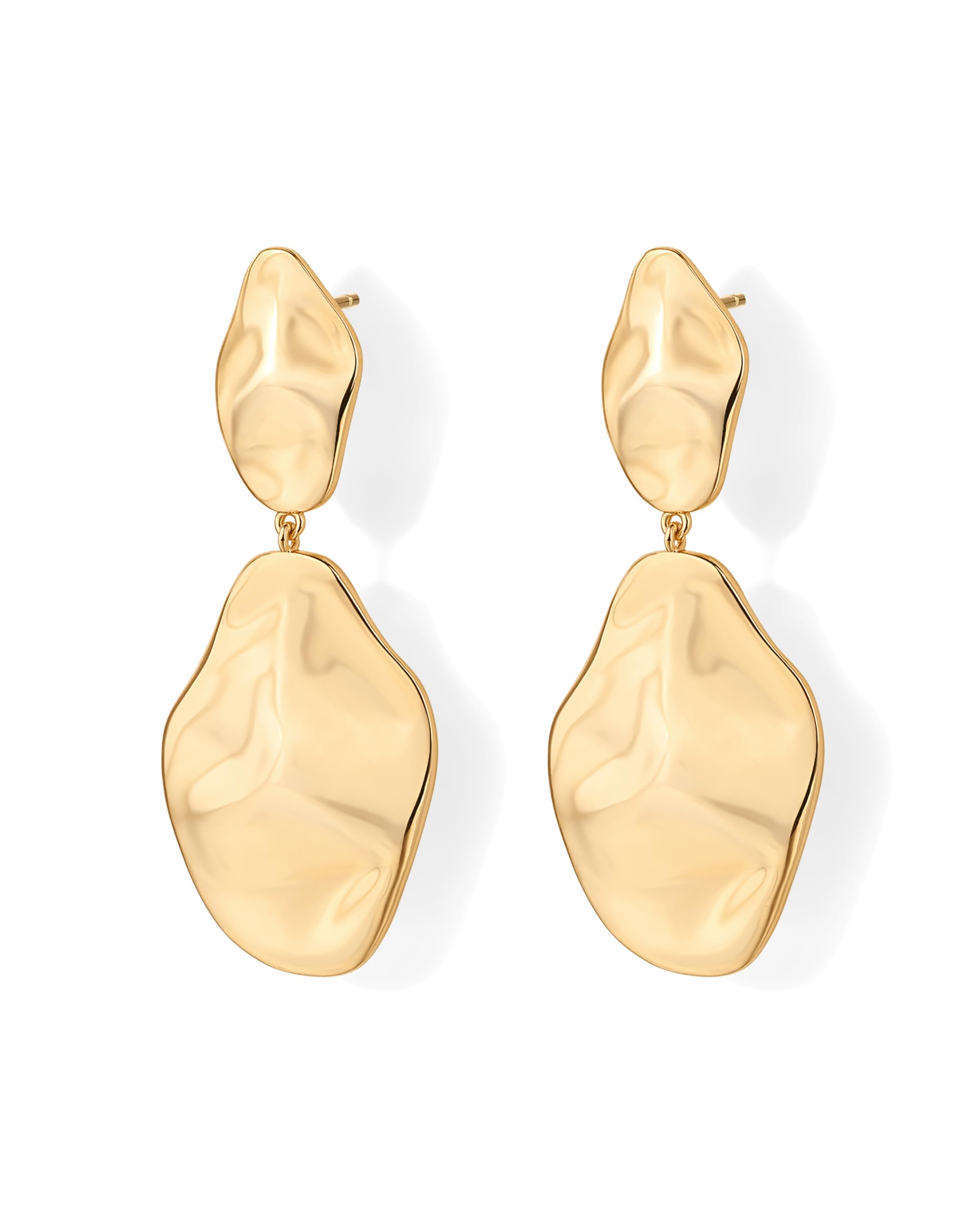 PAVOI 14K Gold Plated 925 Sterling Silver Posts Teardrop Statement Dangle Earrings | Lightweight Hammered Drop Dangle Earrings for Women thumbnail