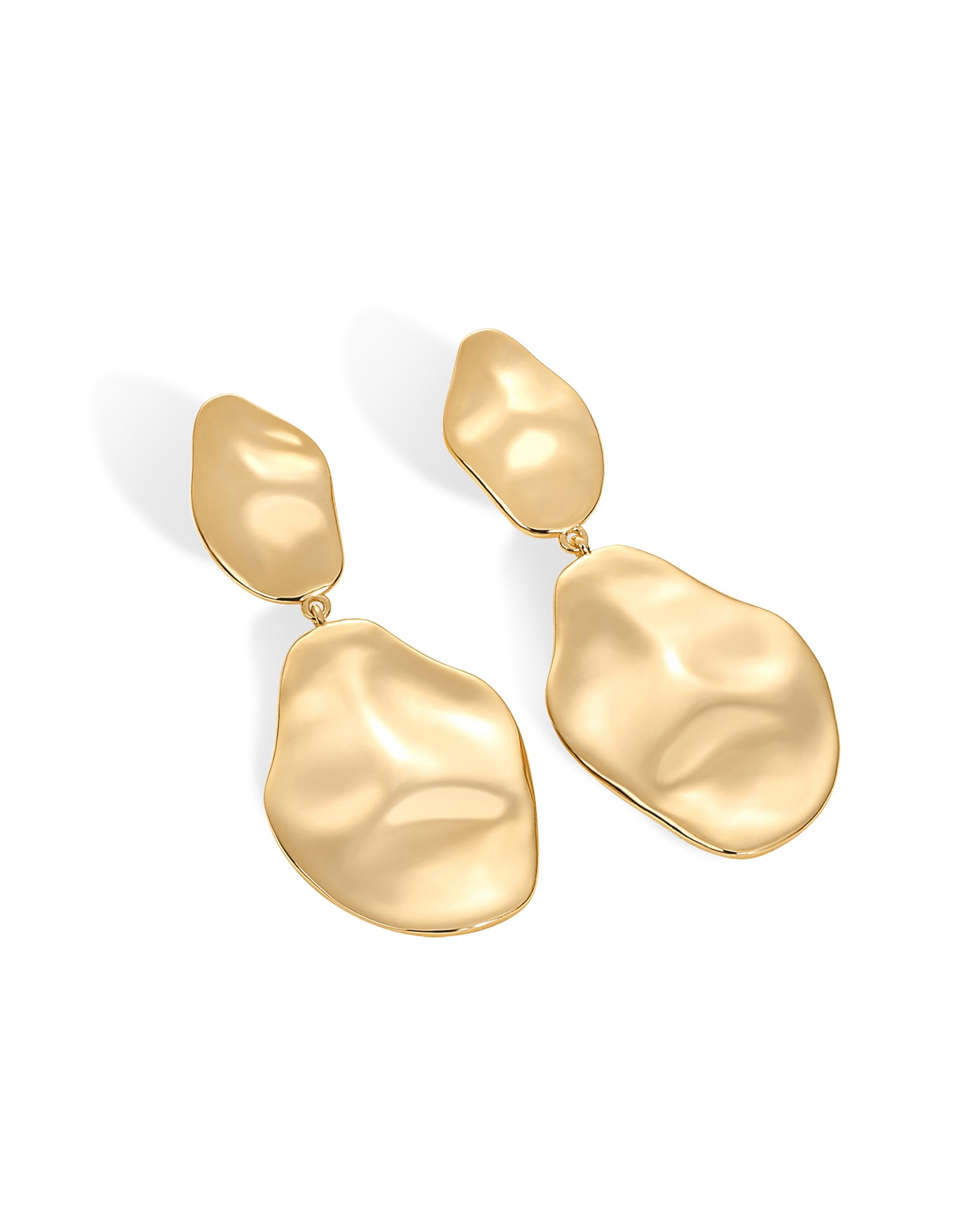 PAVOI 14K Gold Plated 925 Sterling Silver Posts Teardrop Statement Dangle Earrings | Lightweight Hammered Drop Dangle Earrings for Women thumbnail
